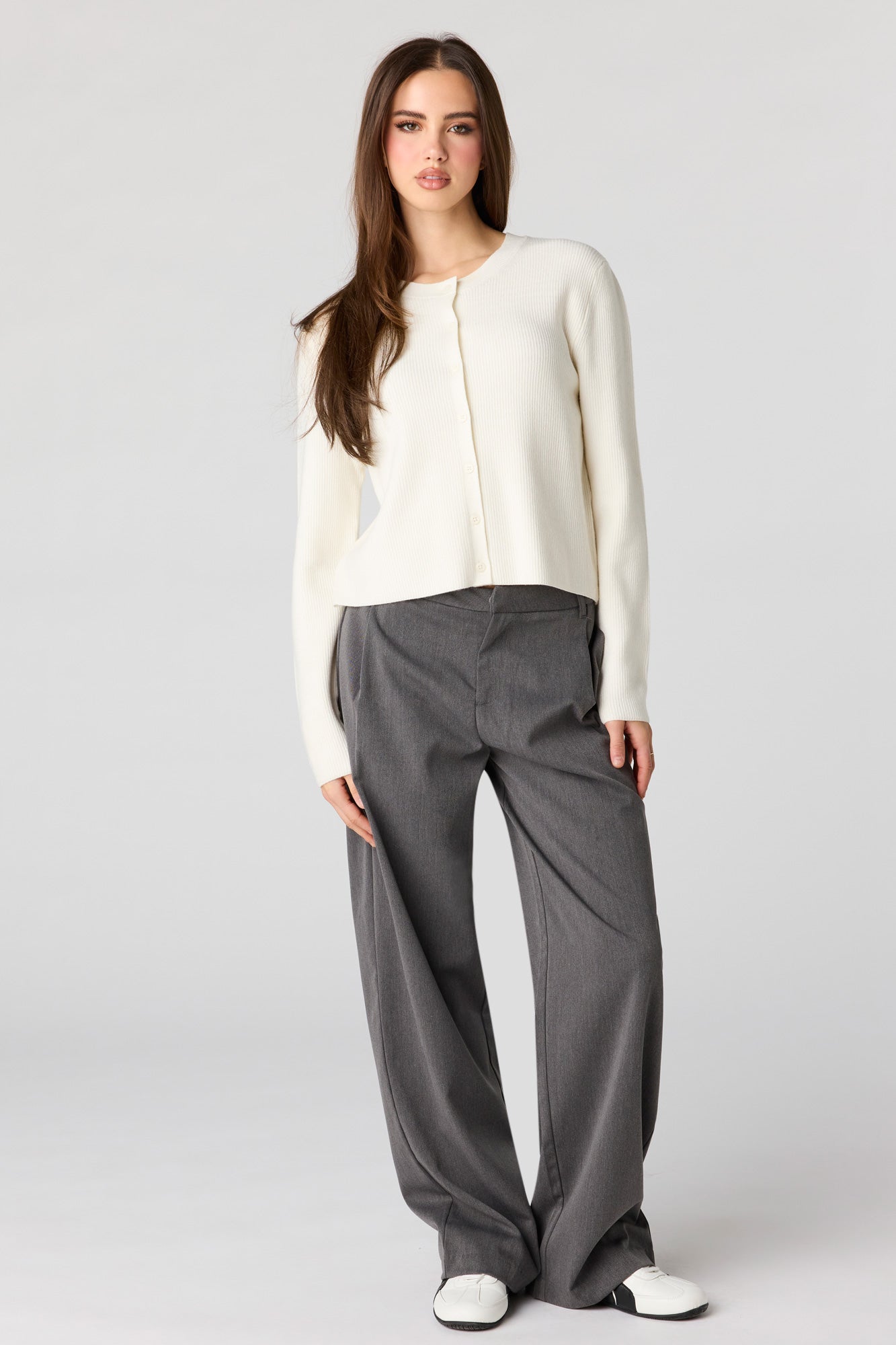 Ribbed Button Front Cardigan