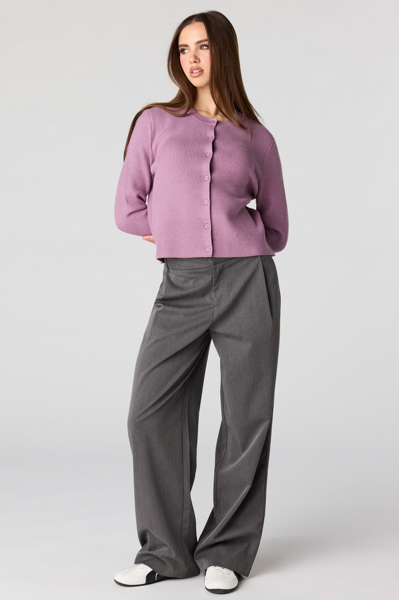 Ribbed Button Front Cardigan