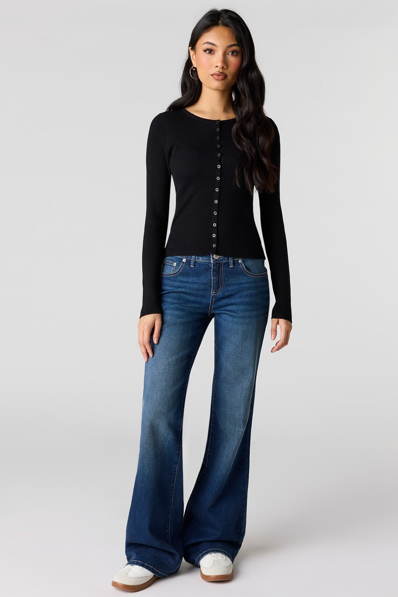 Ribbed Knit Button Front Cardigan