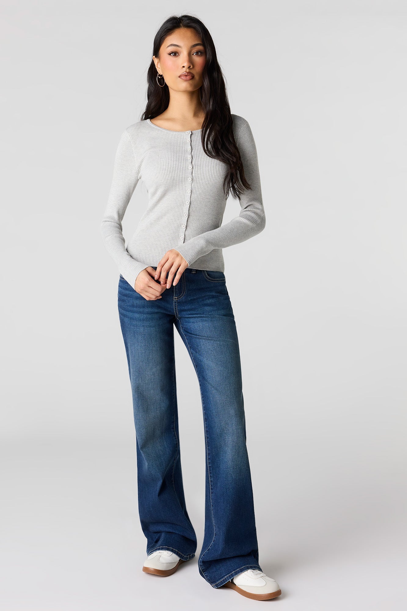 Ribbed Knit Button Front Cardigan