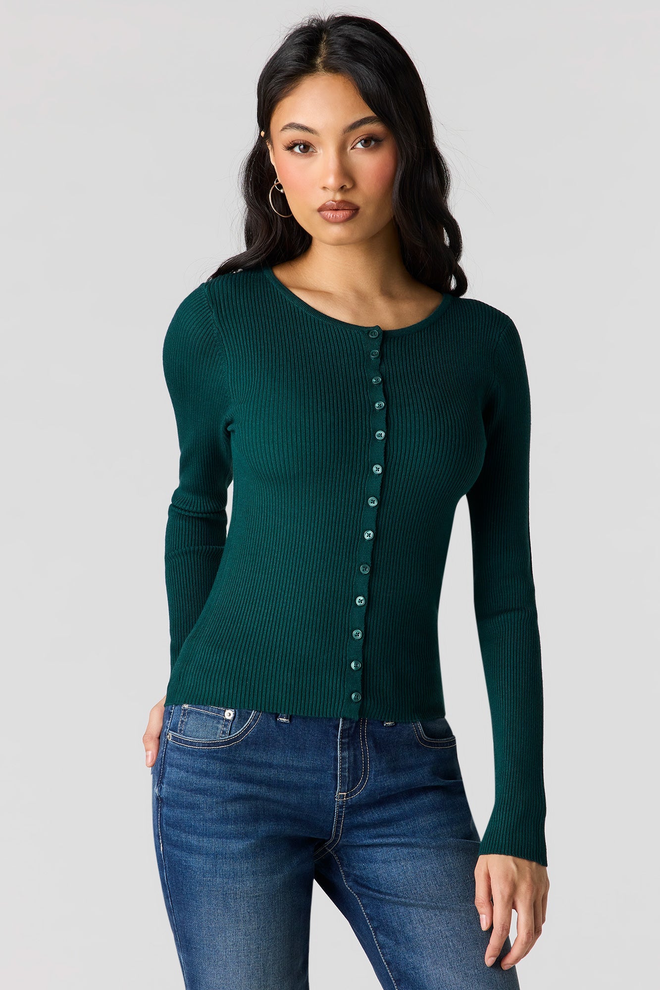 Ribbed Knit Button Front Cardigan