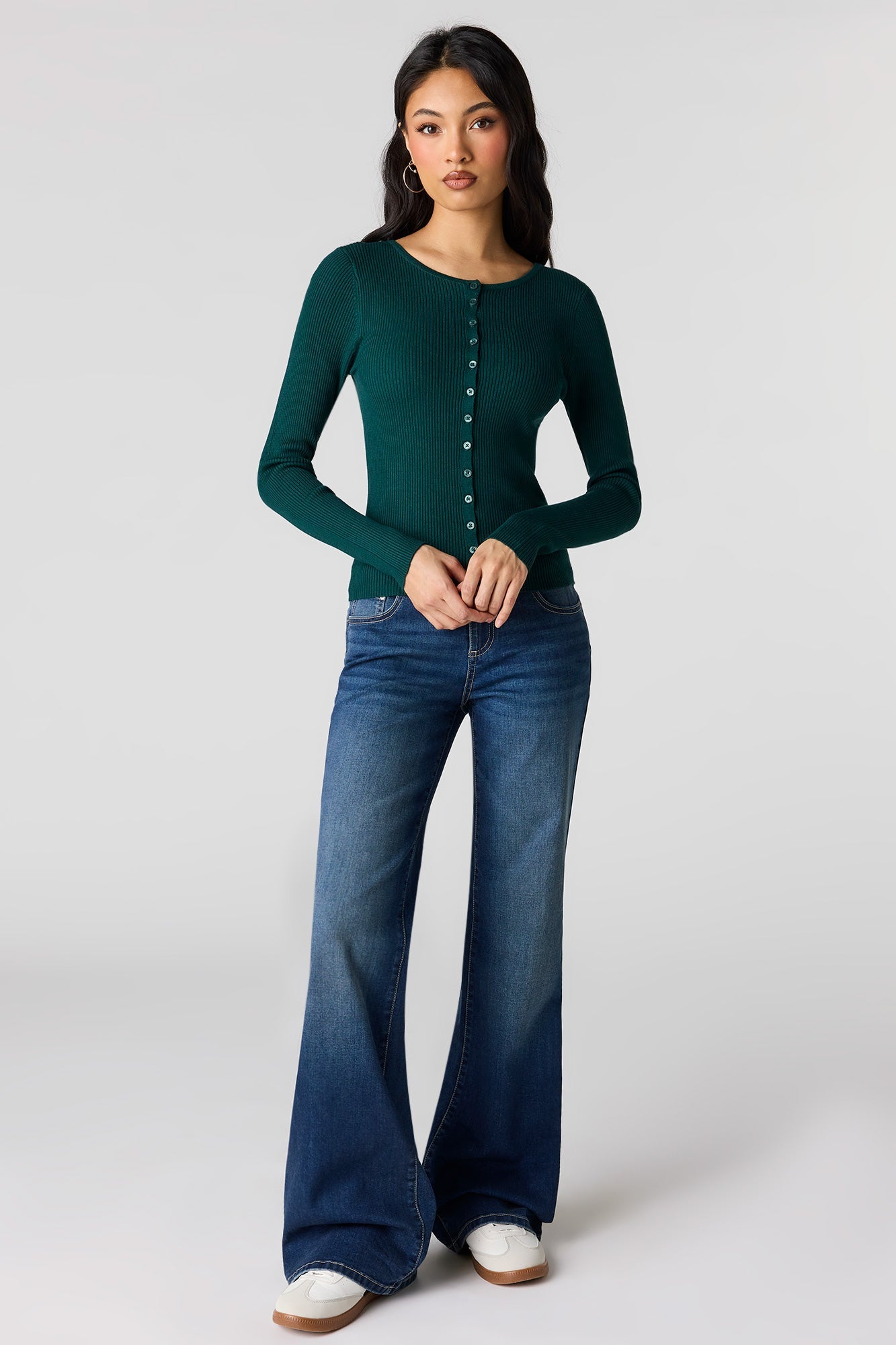 Ribbed Knit Button Front Cardigan