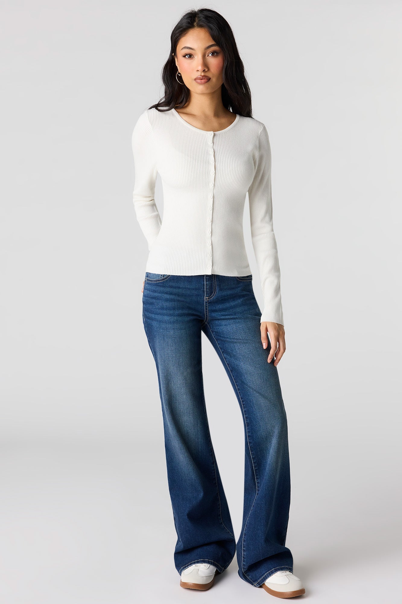 Ribbed Knit Button Front Cardigan
