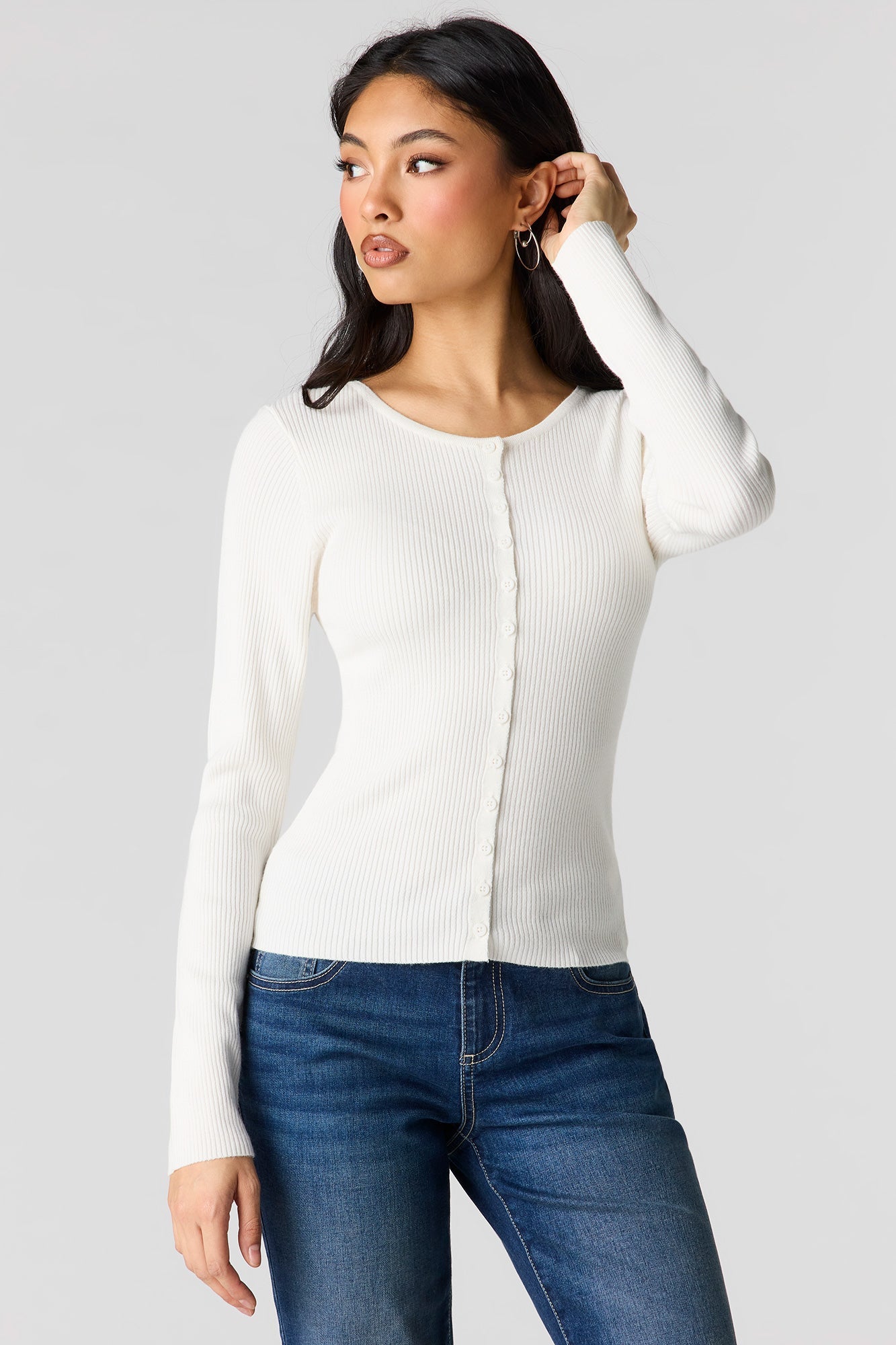 Ribbed Knit Button Front Cardigan