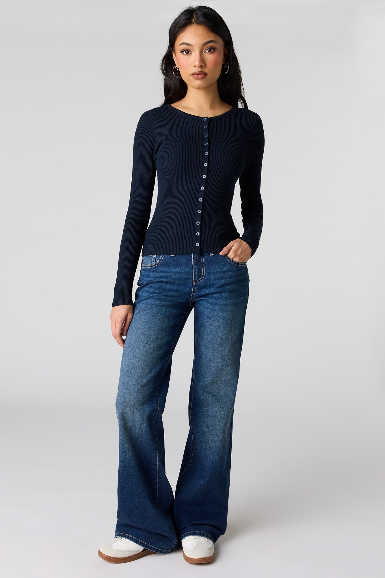 Ribbed Knit Button Front Cardigan