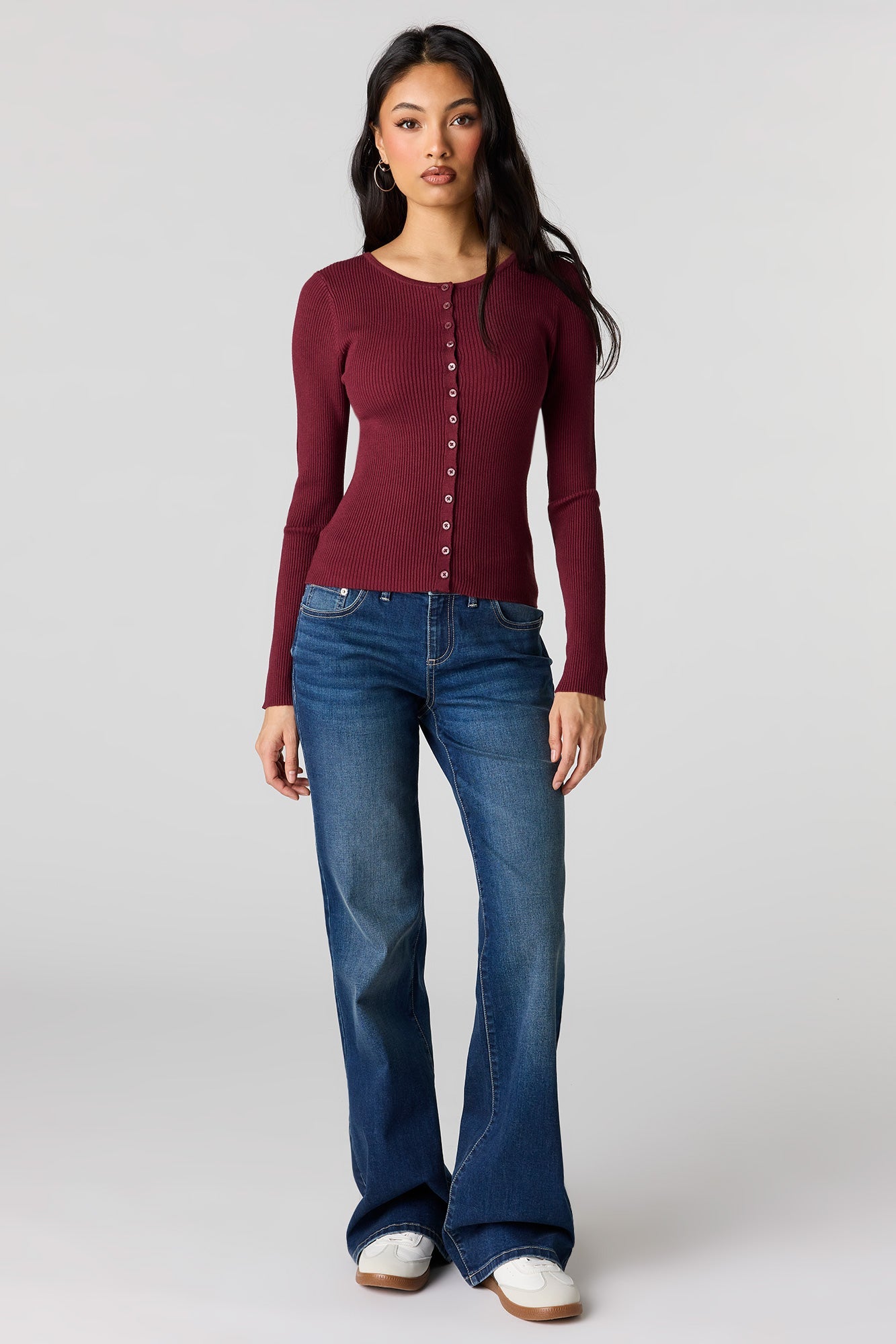 Ribbed Knit Button Front Cardigan