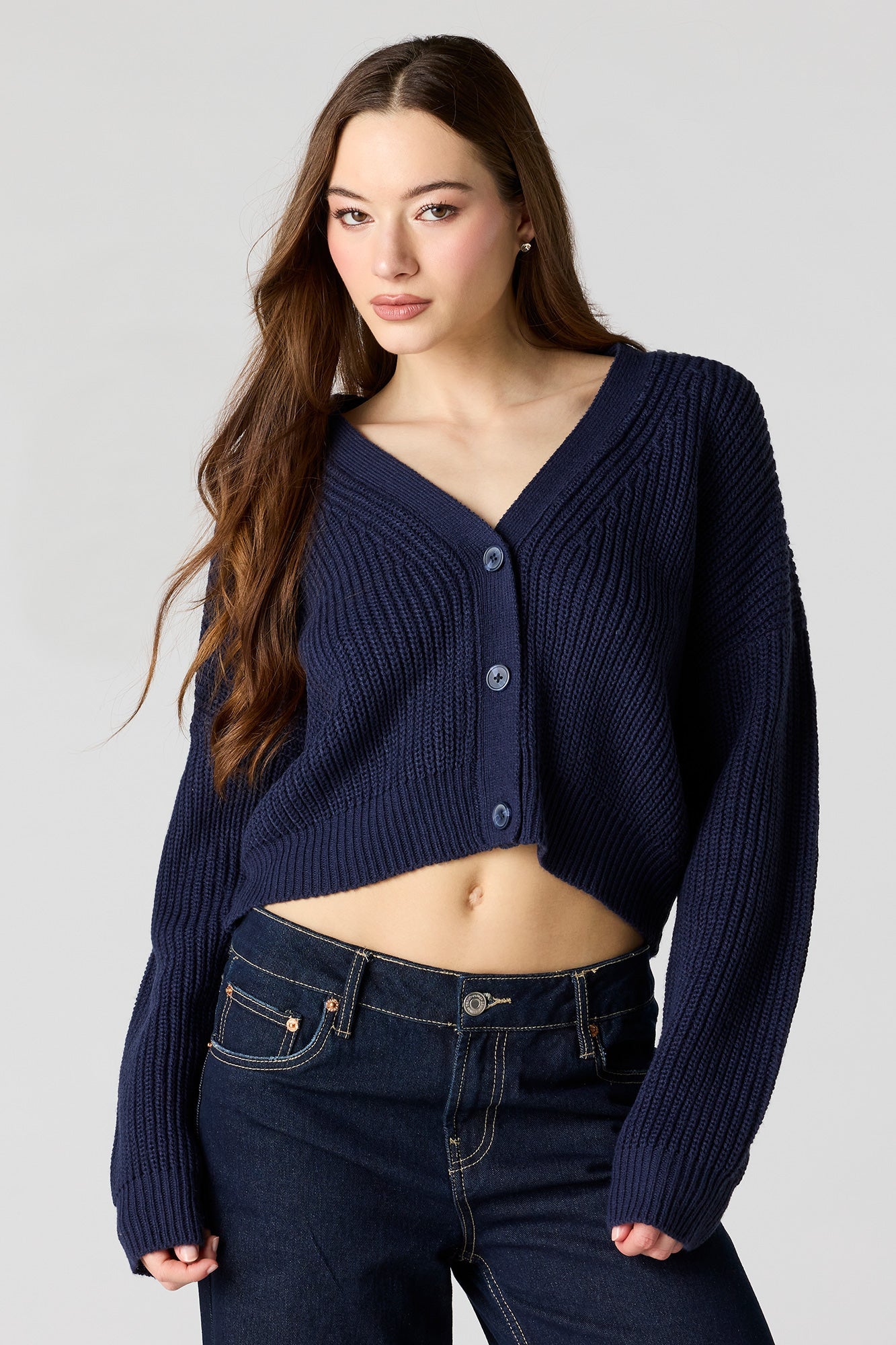 Ribbed Knit Button-Up Cardigan