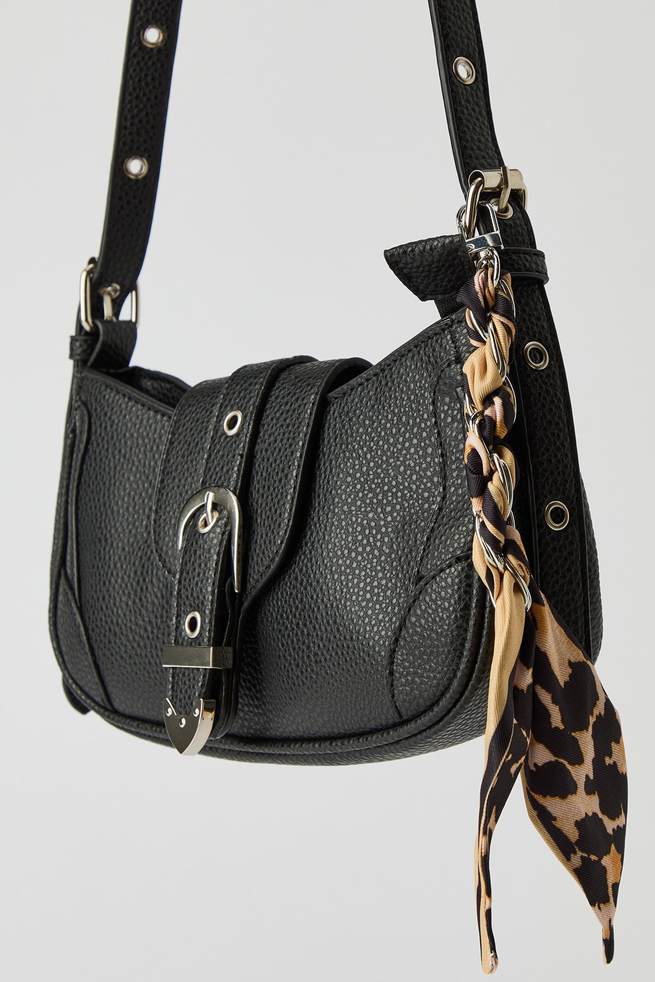 Faux Leather Belted Purse with Scarf