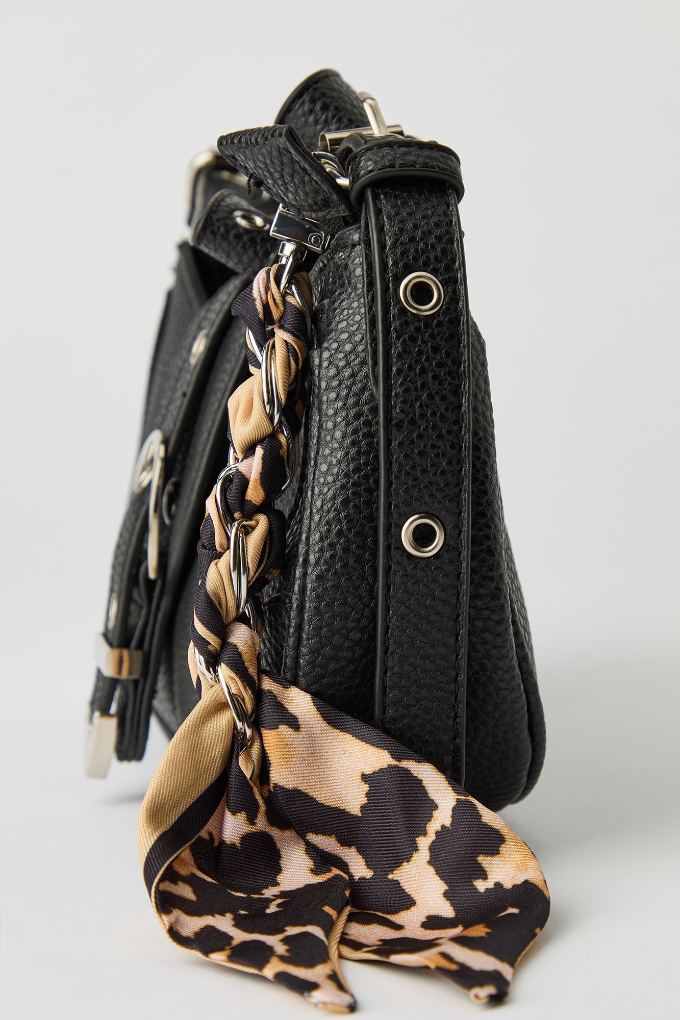 Faux Leather Belted Purse with Scarf