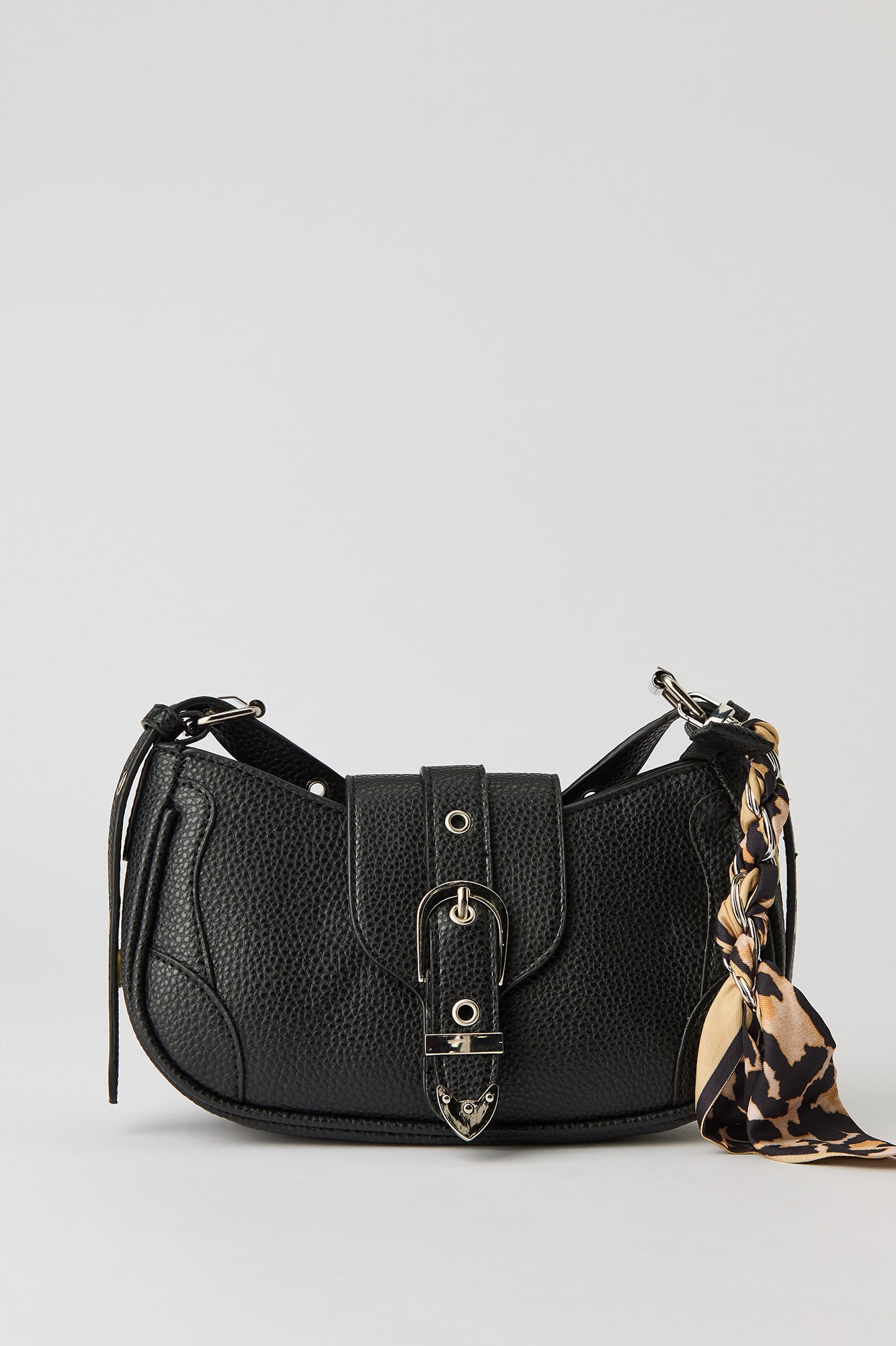 Faux Leather Belted Purse with Scarf