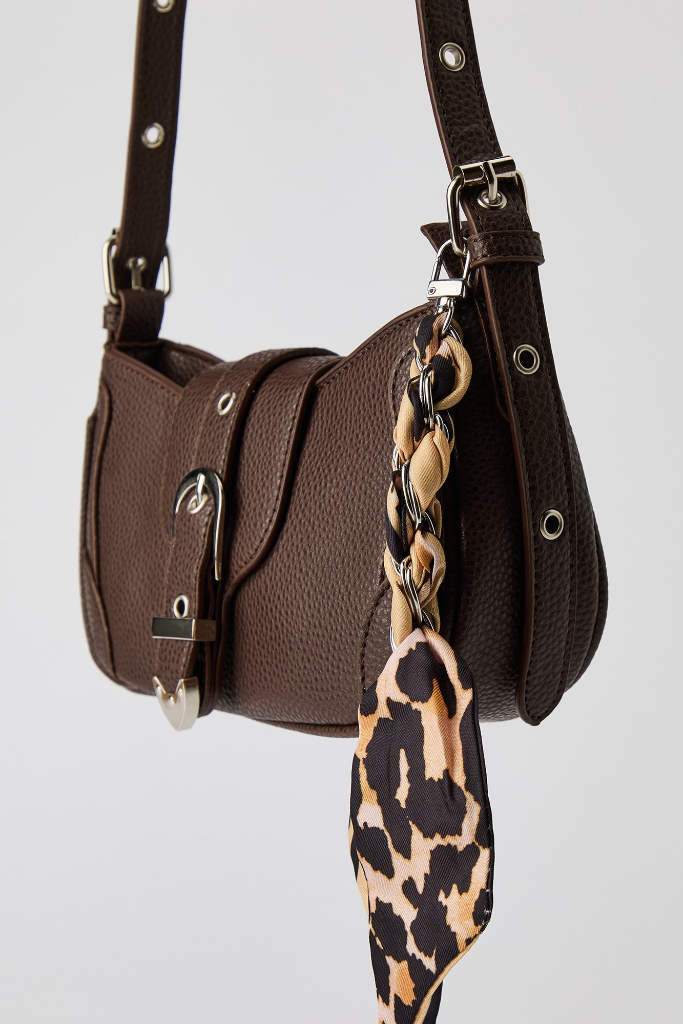 Faux Leather Belted Purse with Scarf