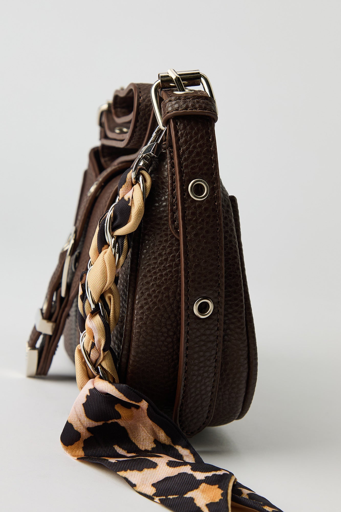 Faux Leather Belted Purse with Scarf