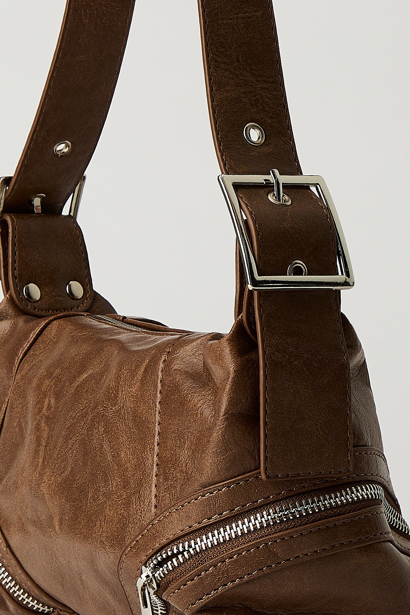 Faux Leather Zipper Hand Bag