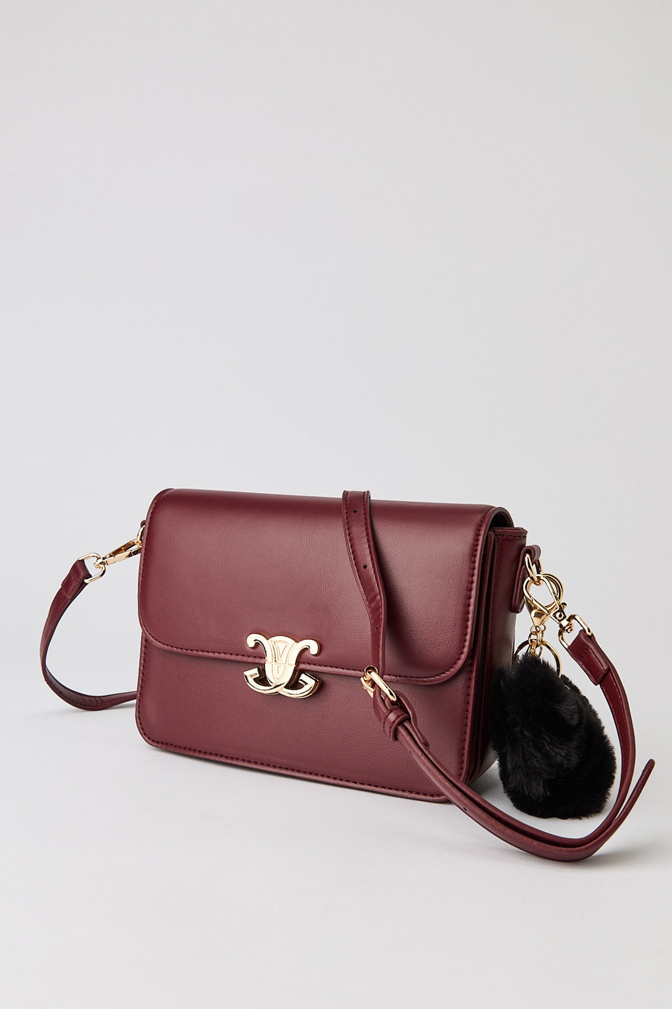 Faux Leather Crossbody Purse with Keychain
