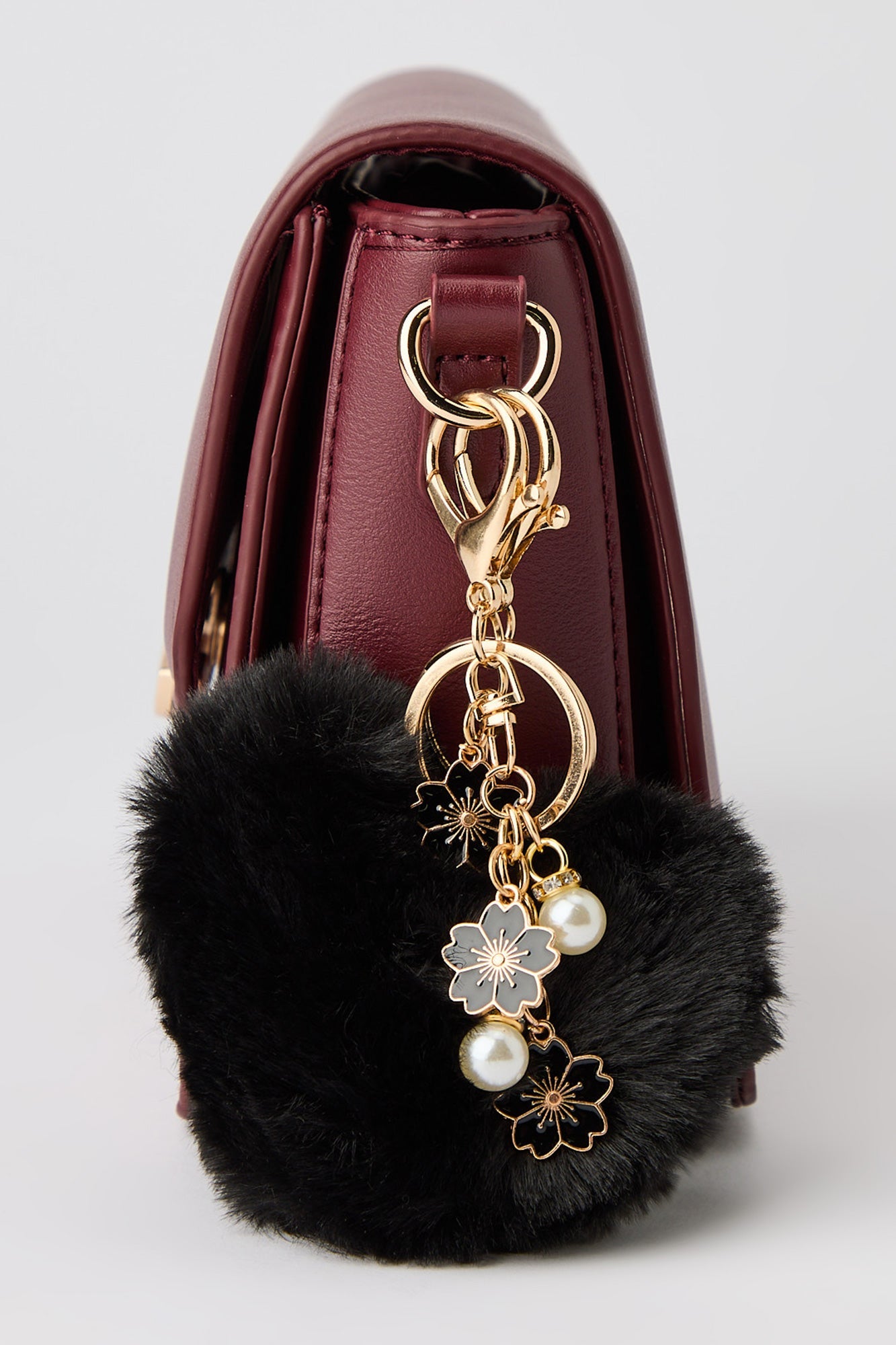 Faux Leather Crossbody Purse with Keychain