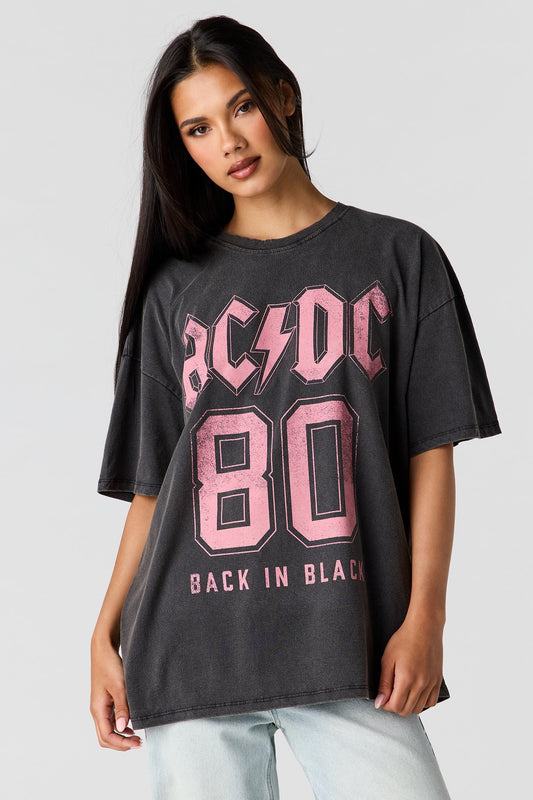 AC/DC Graphic Washed Boyfriend T-Shirt