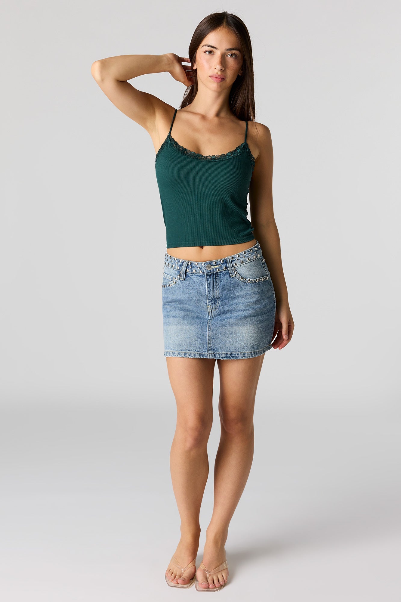 Seamless Ribbed Lace Trim Cami