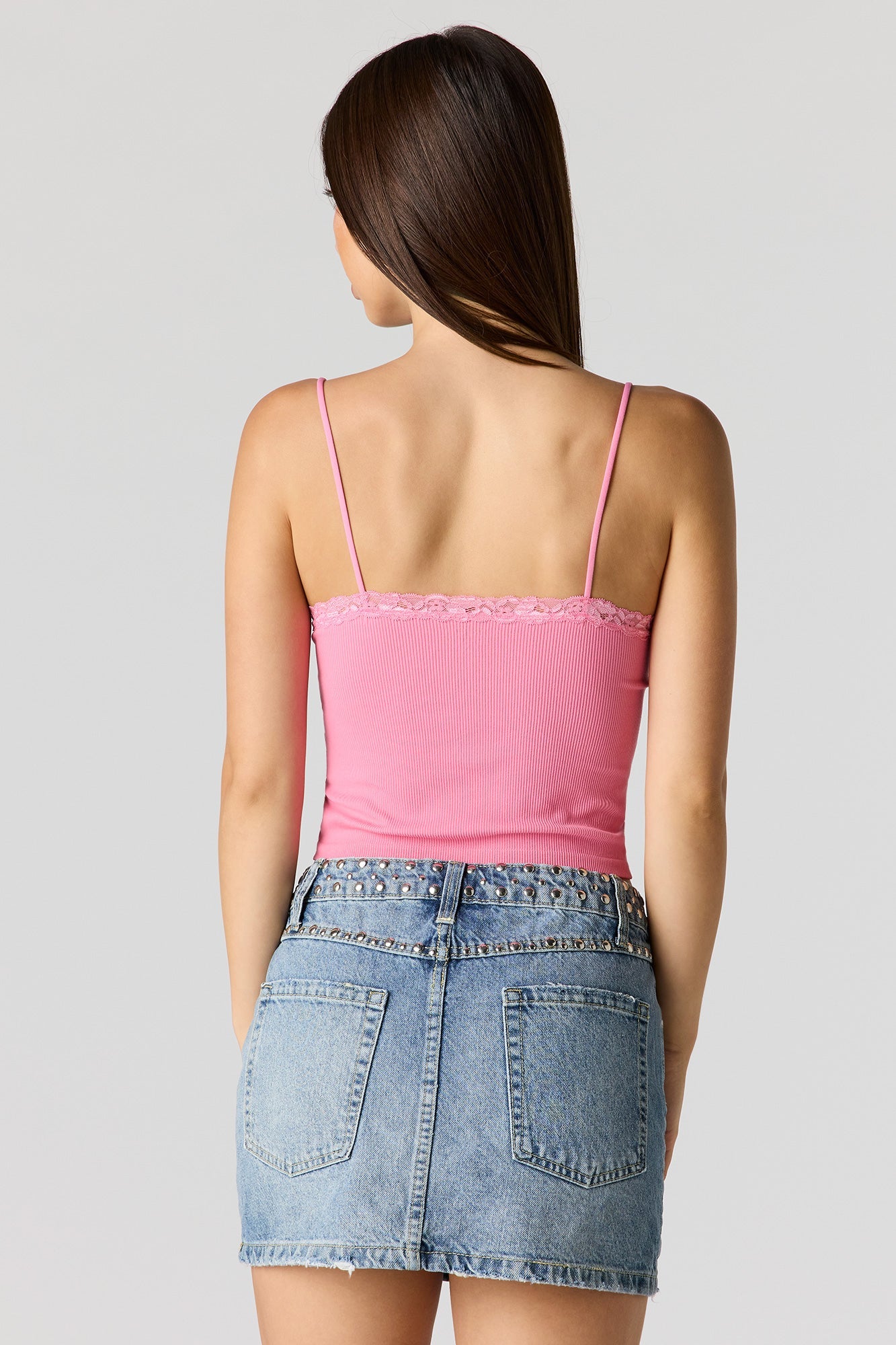 Seamless Ribbed Lace Trim Cami