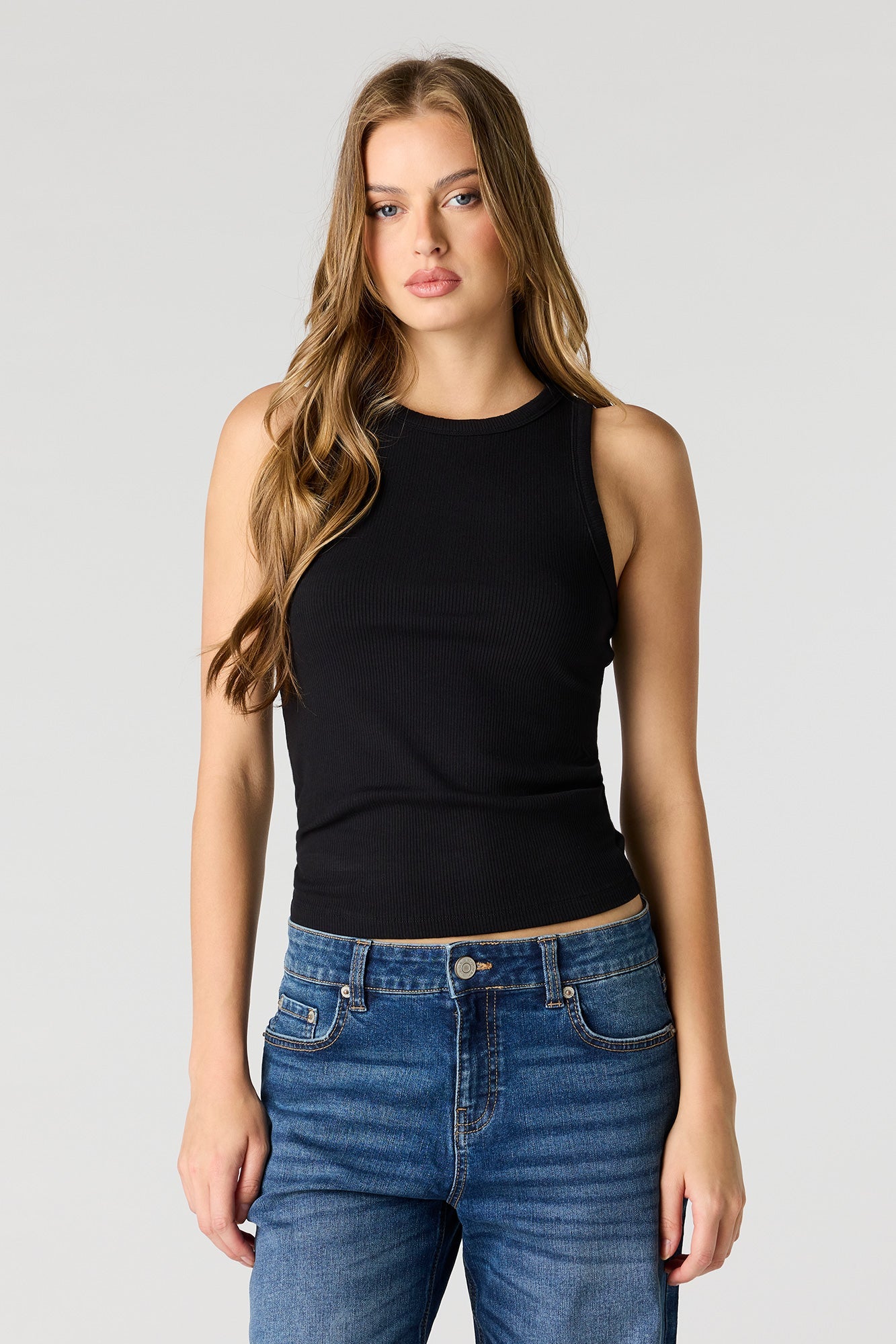 Ribbed High Neck Tank