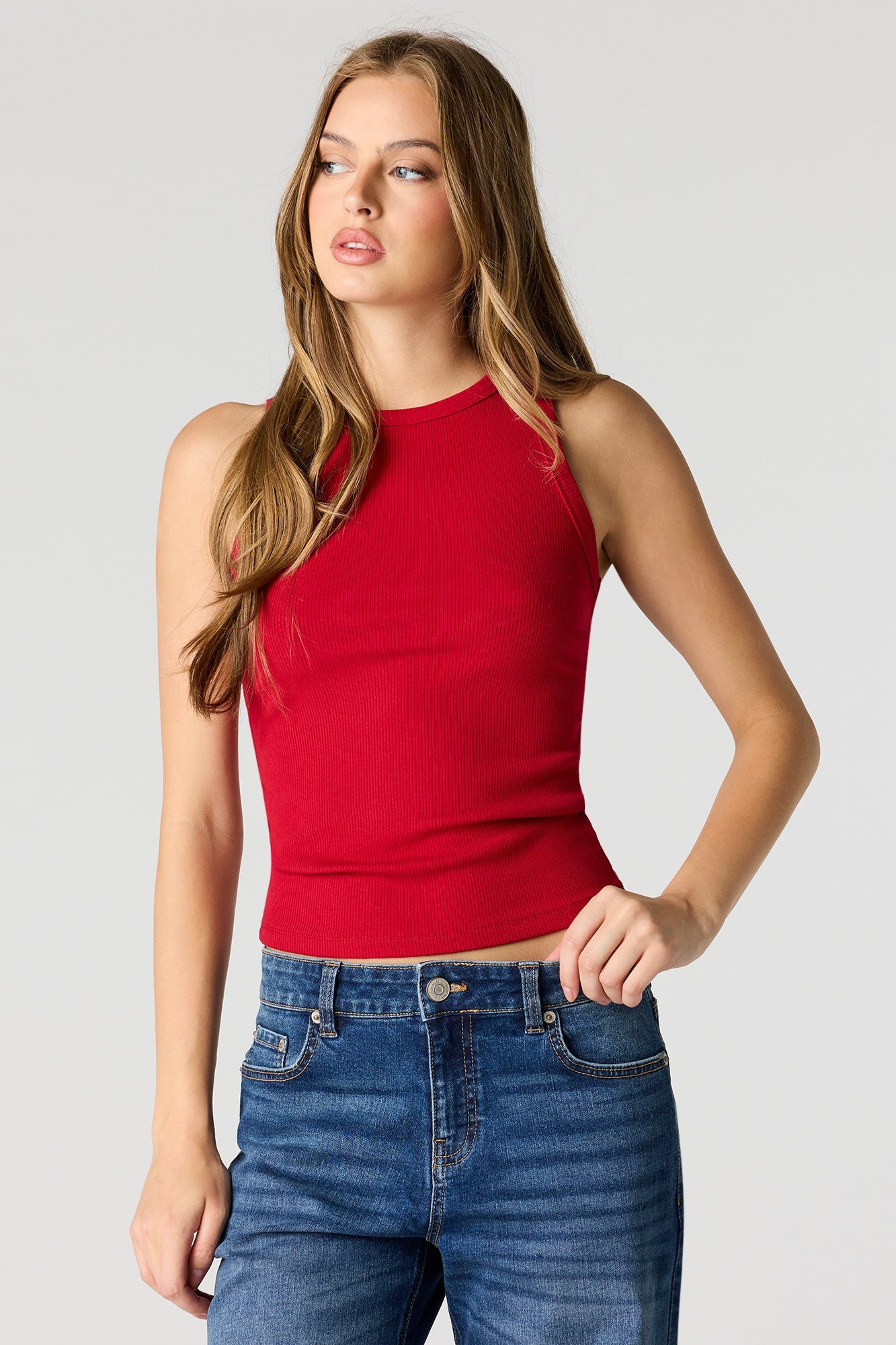 Ribbed High Neck Tank