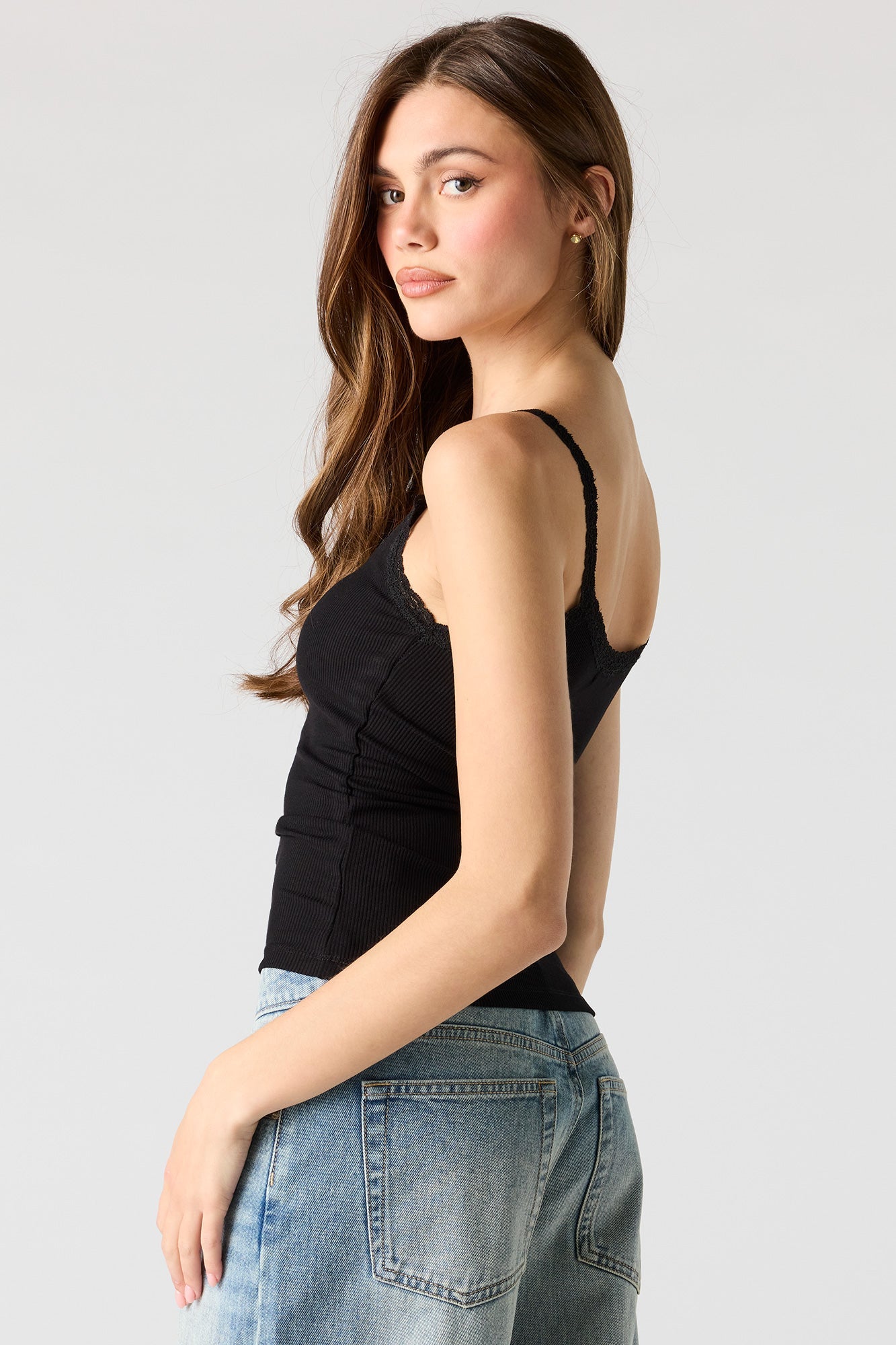 Ribbed Scoop Neck Lace Tank