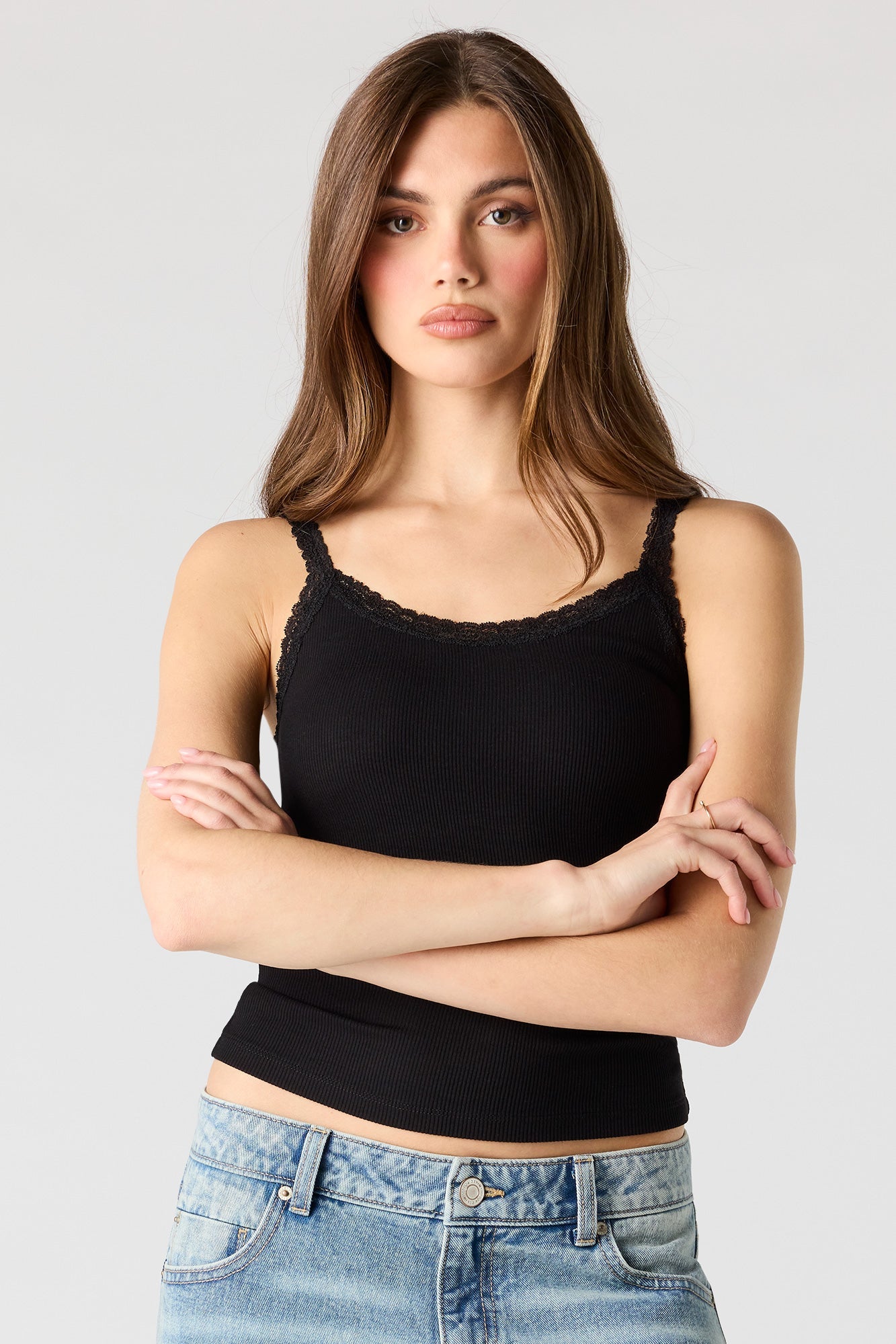 Ribbed Scoop Neck Lace Tank