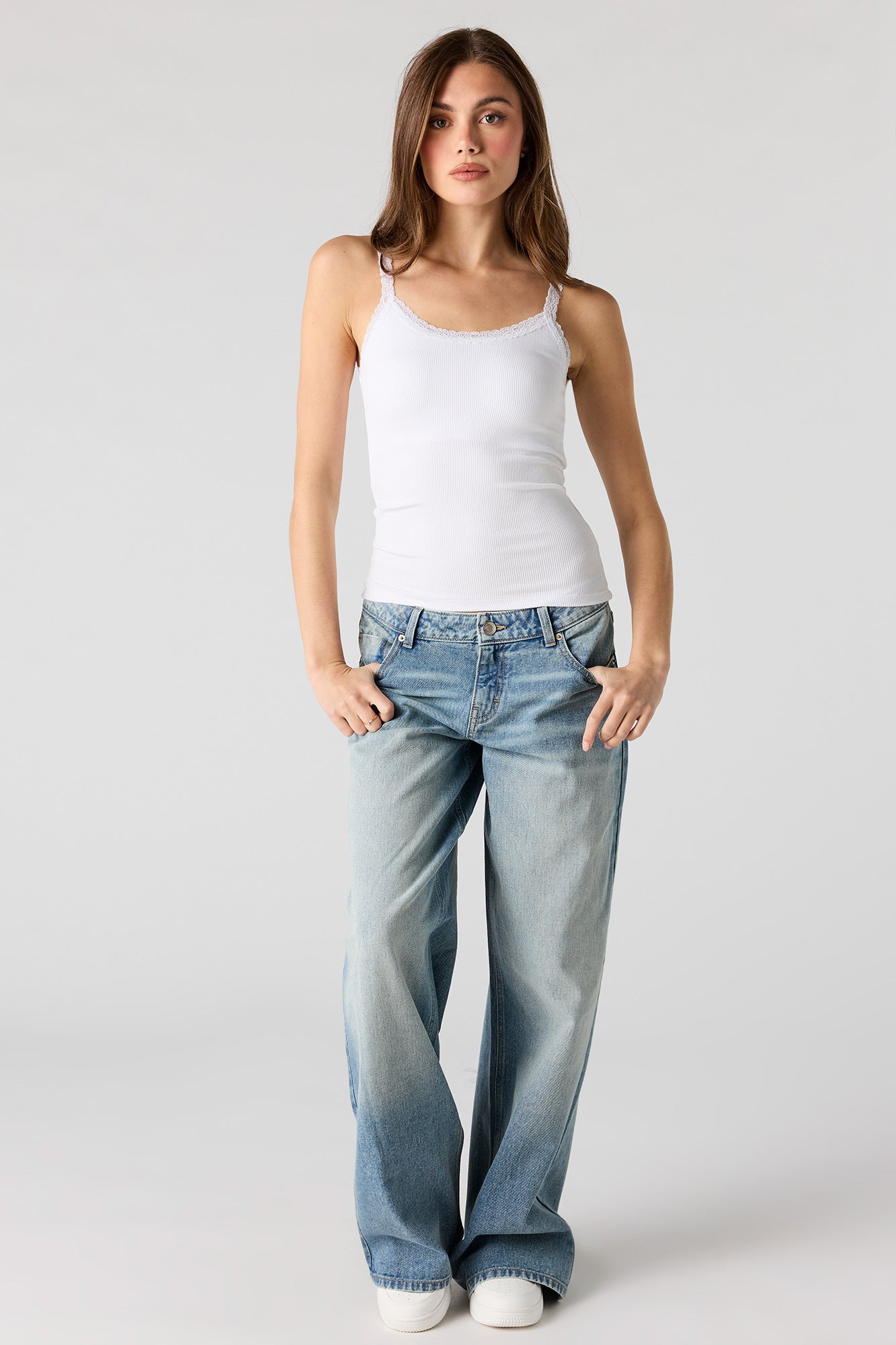 Ribbed Scoop Neck Lace Tank