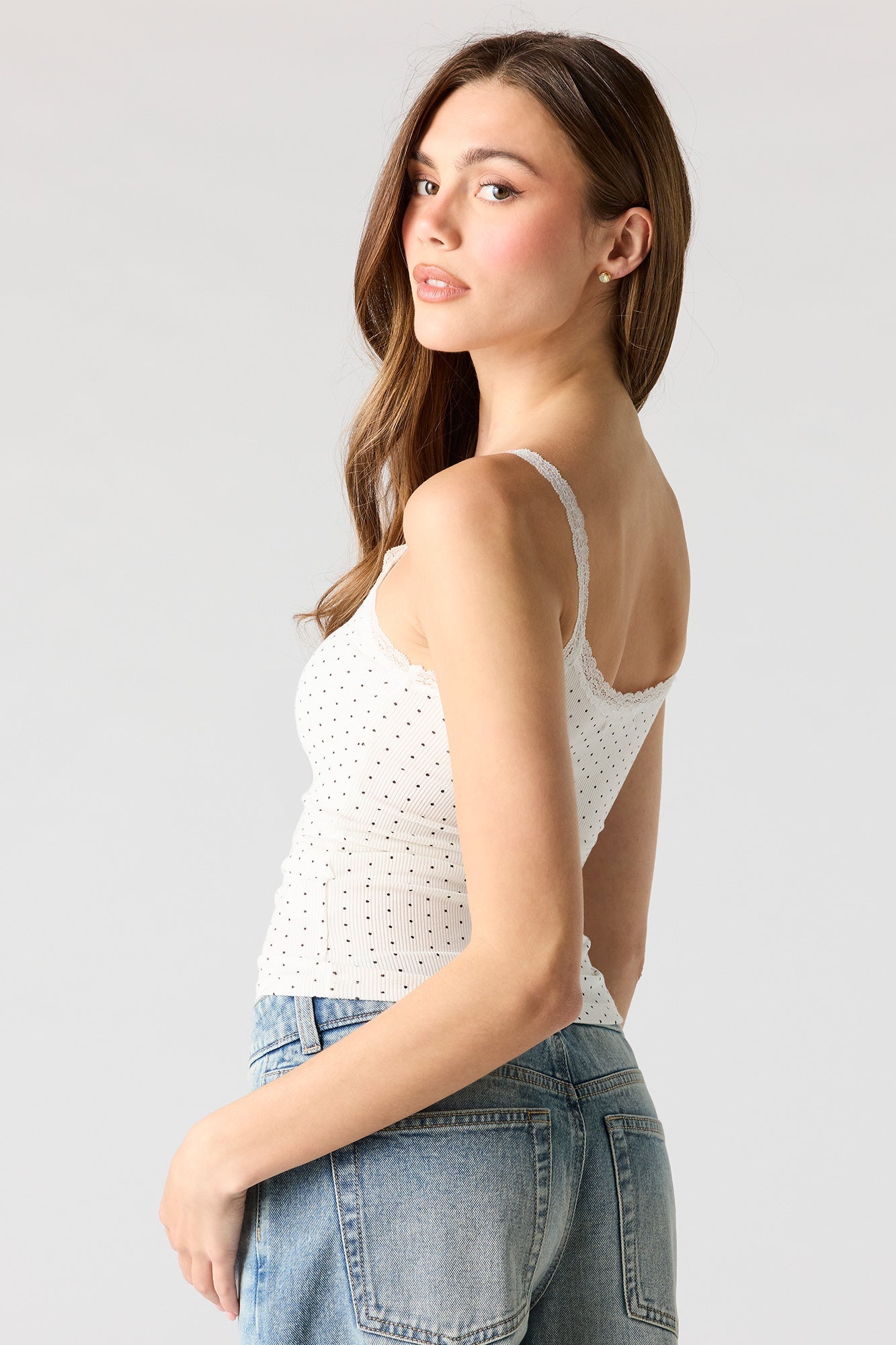 Ribbed Scoop Neck Lace Tank