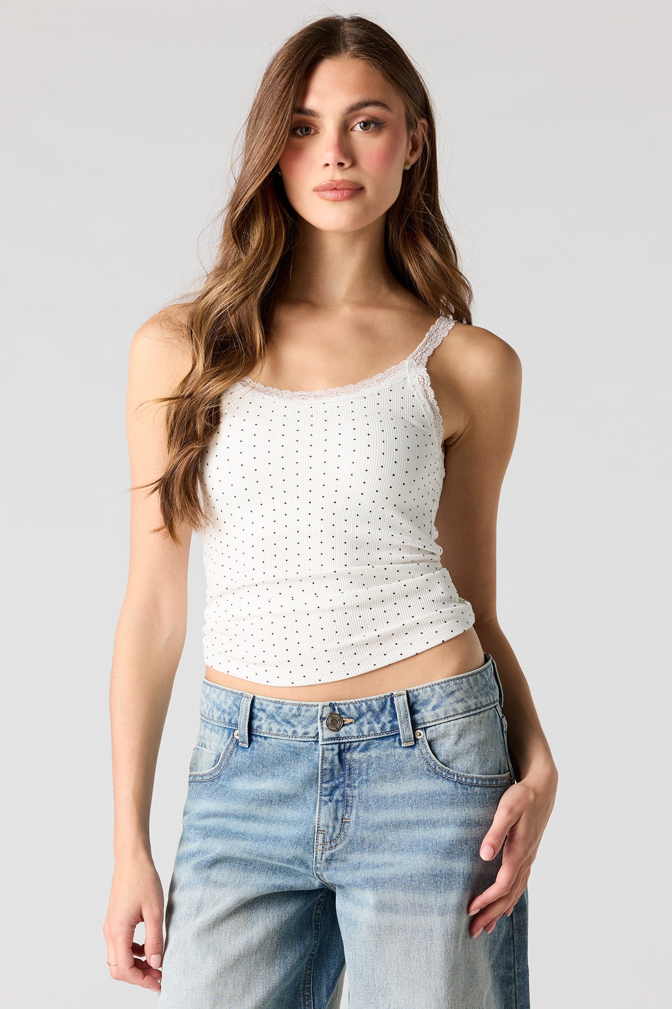 Ribbed Scoop Neck Lace Tank
