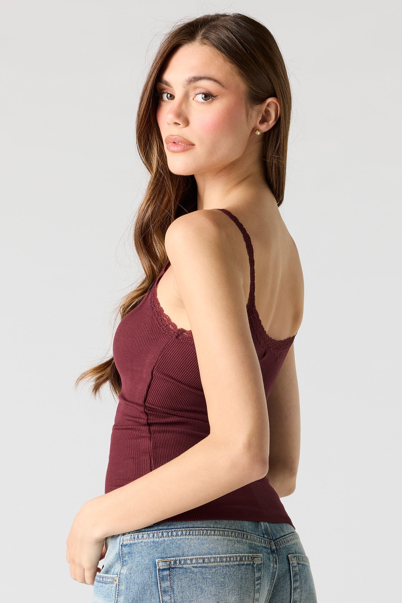 Ribbed Scoop Neck Lace Tank