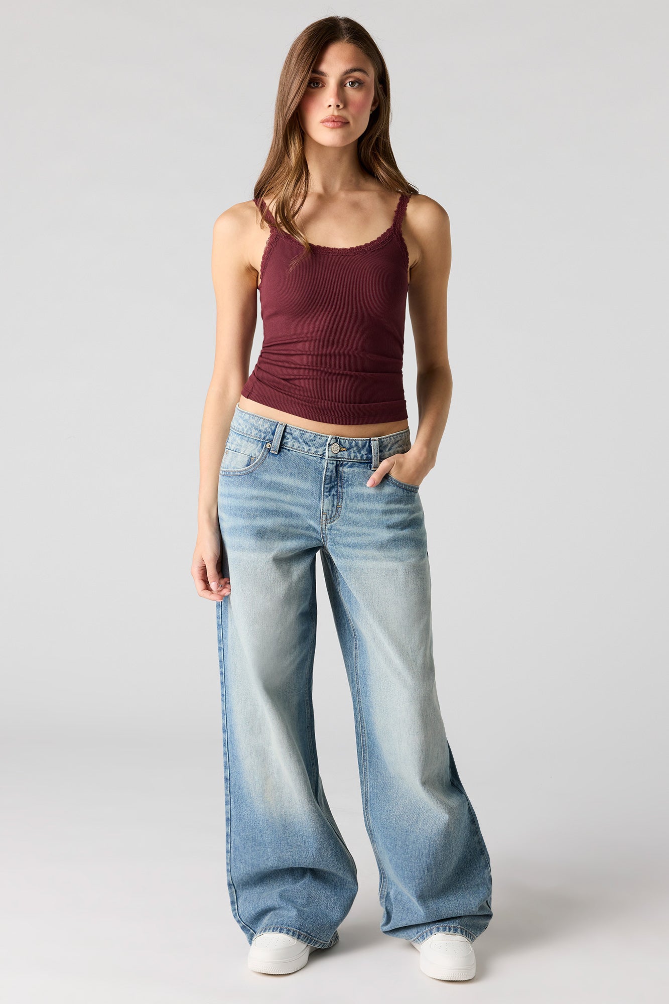 Ribbed Scoop Neck Lace Tank