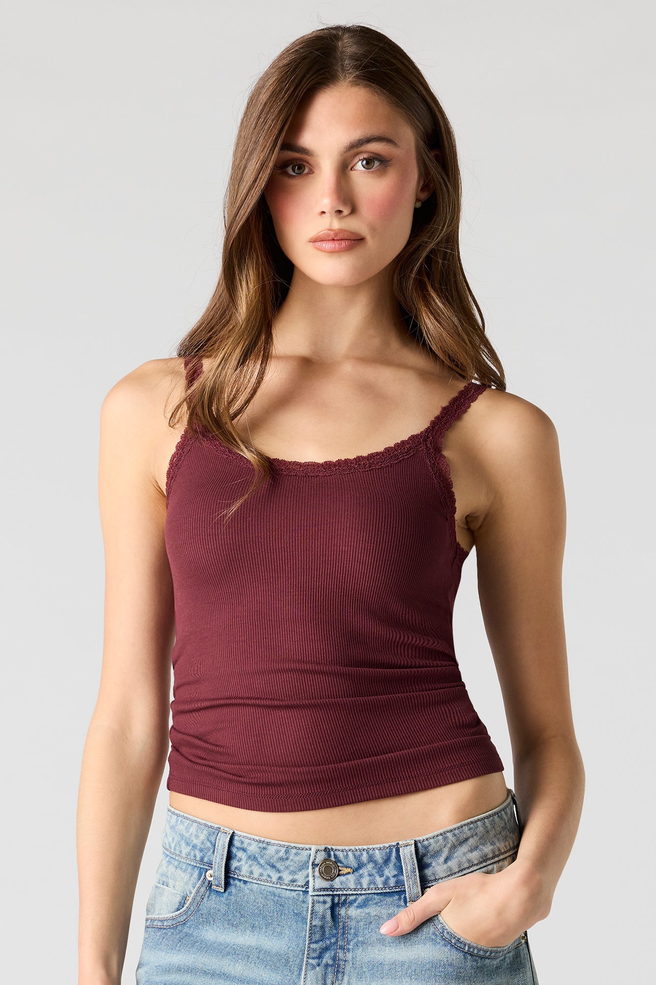 Ribbed Scoop Neck Lace Tank