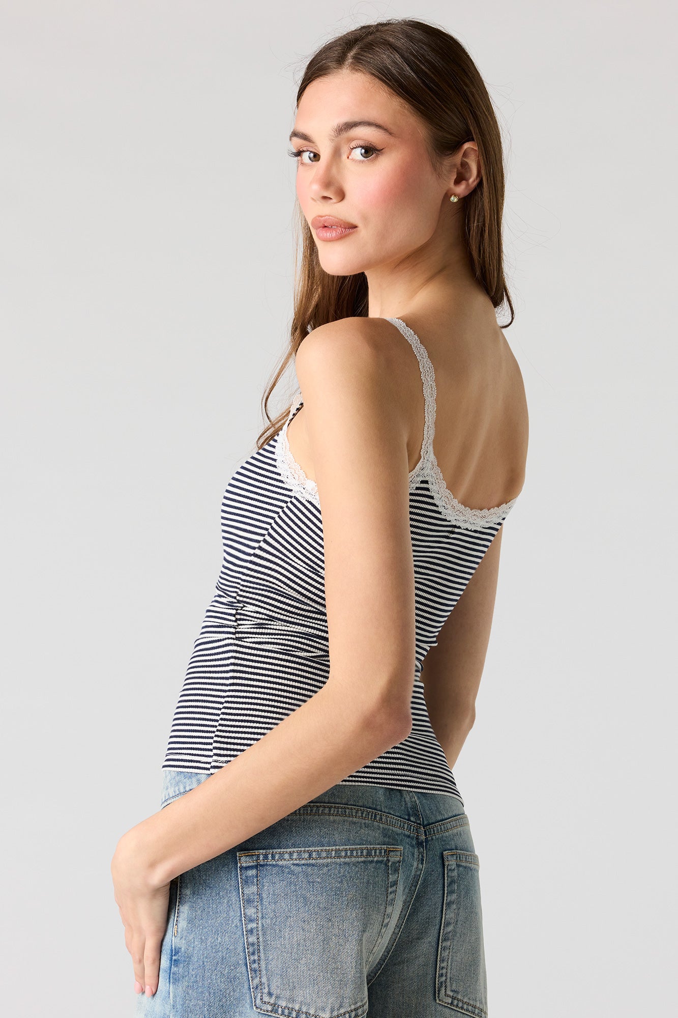 Ribbed Scoop Neck Lace Tank