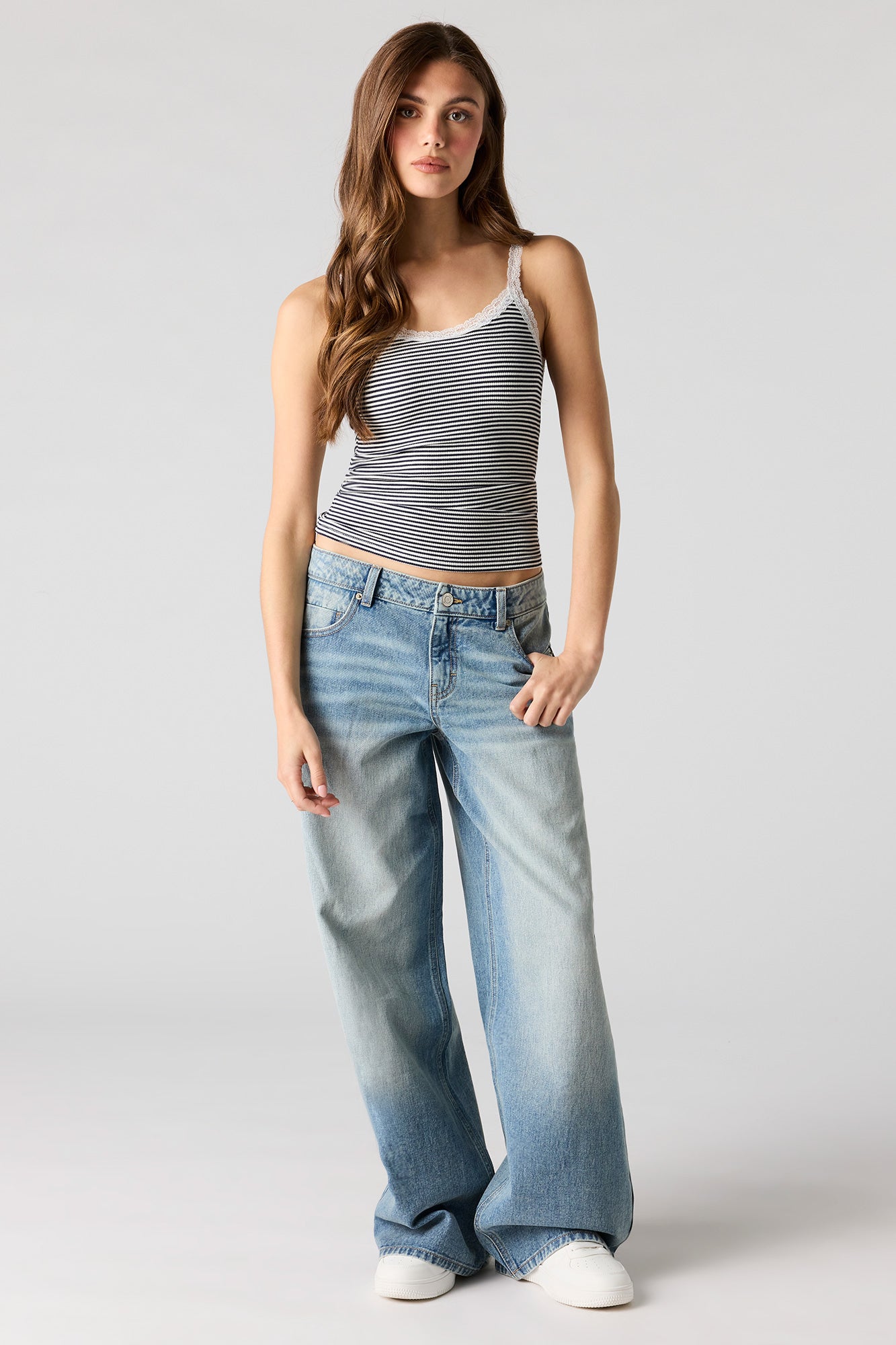 Ribbed Scoop Neck Lace Tank