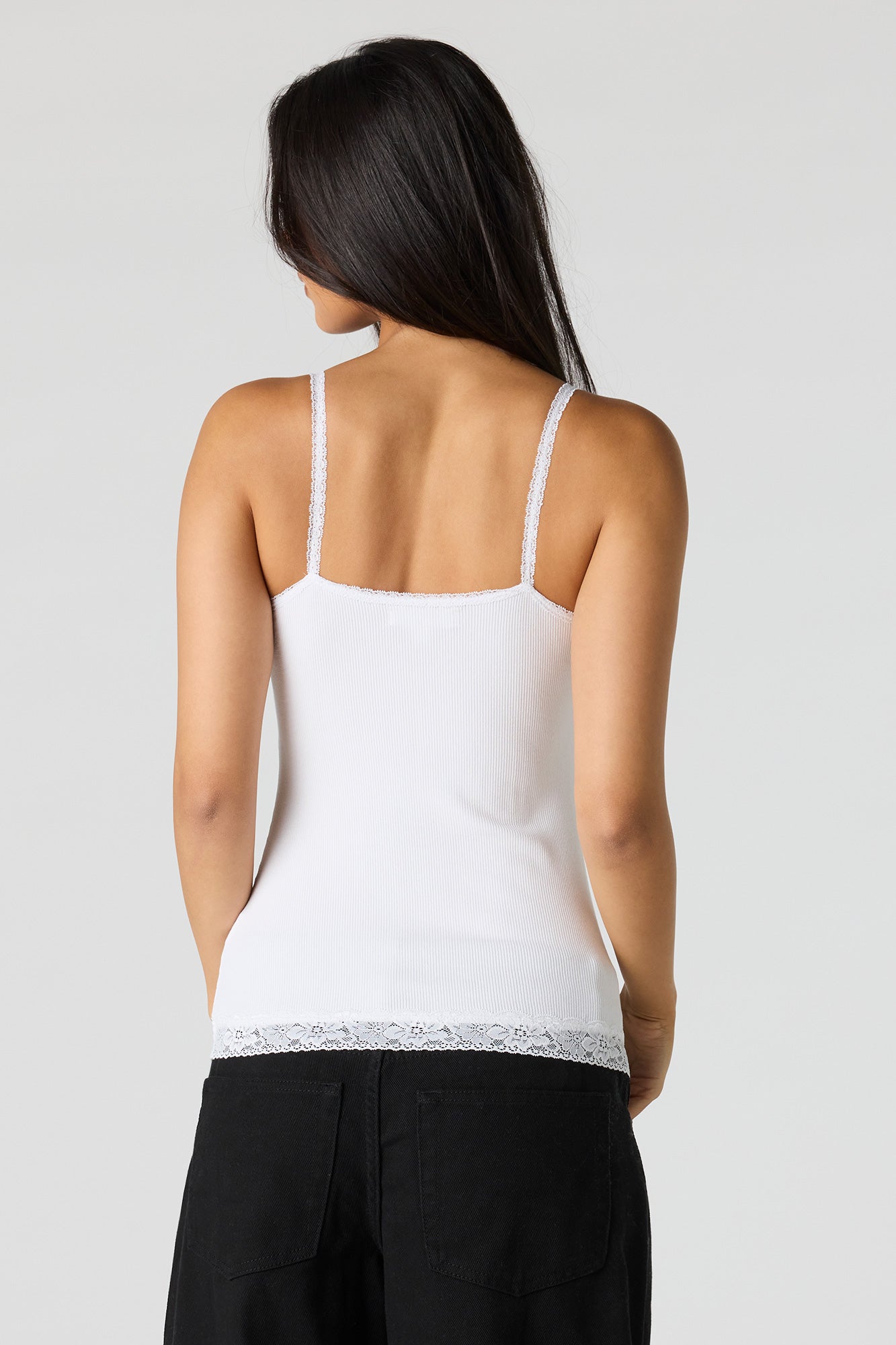 Ribbed Lace Trim V-Neck Cami