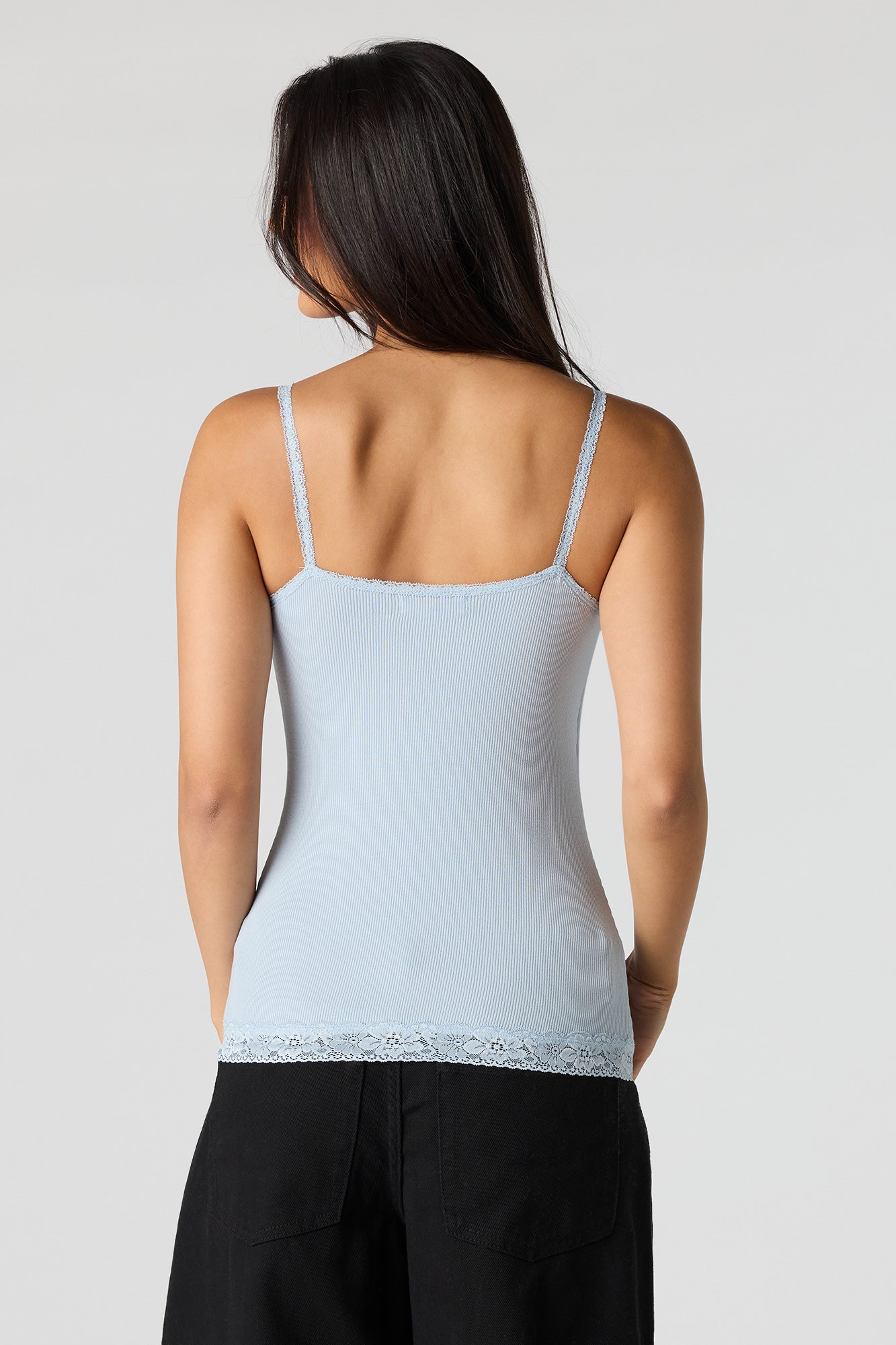 Ribbed Lace Trim V-Neck Cami
