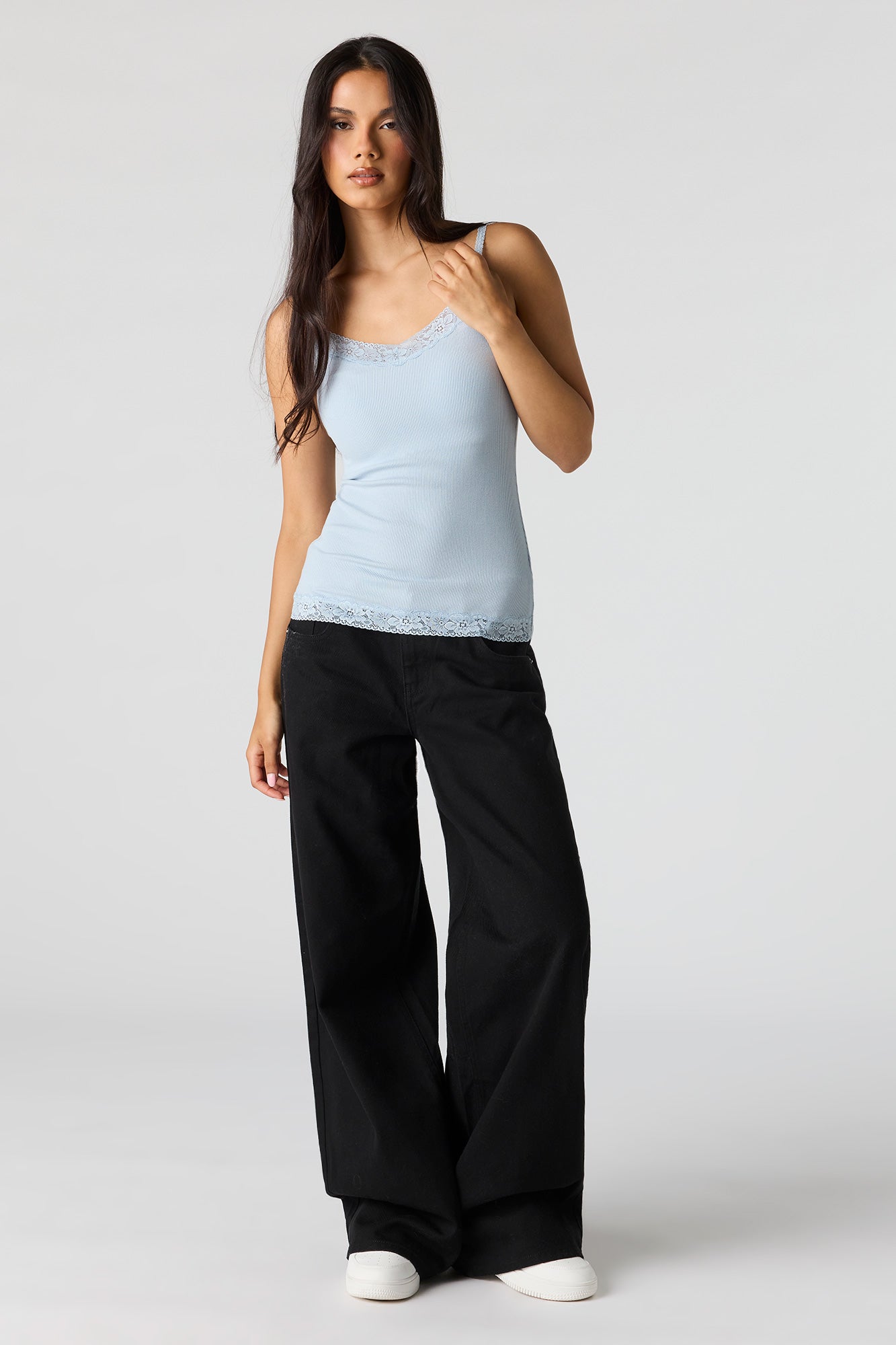 Ribbed Lace Trim V-Neck Cami