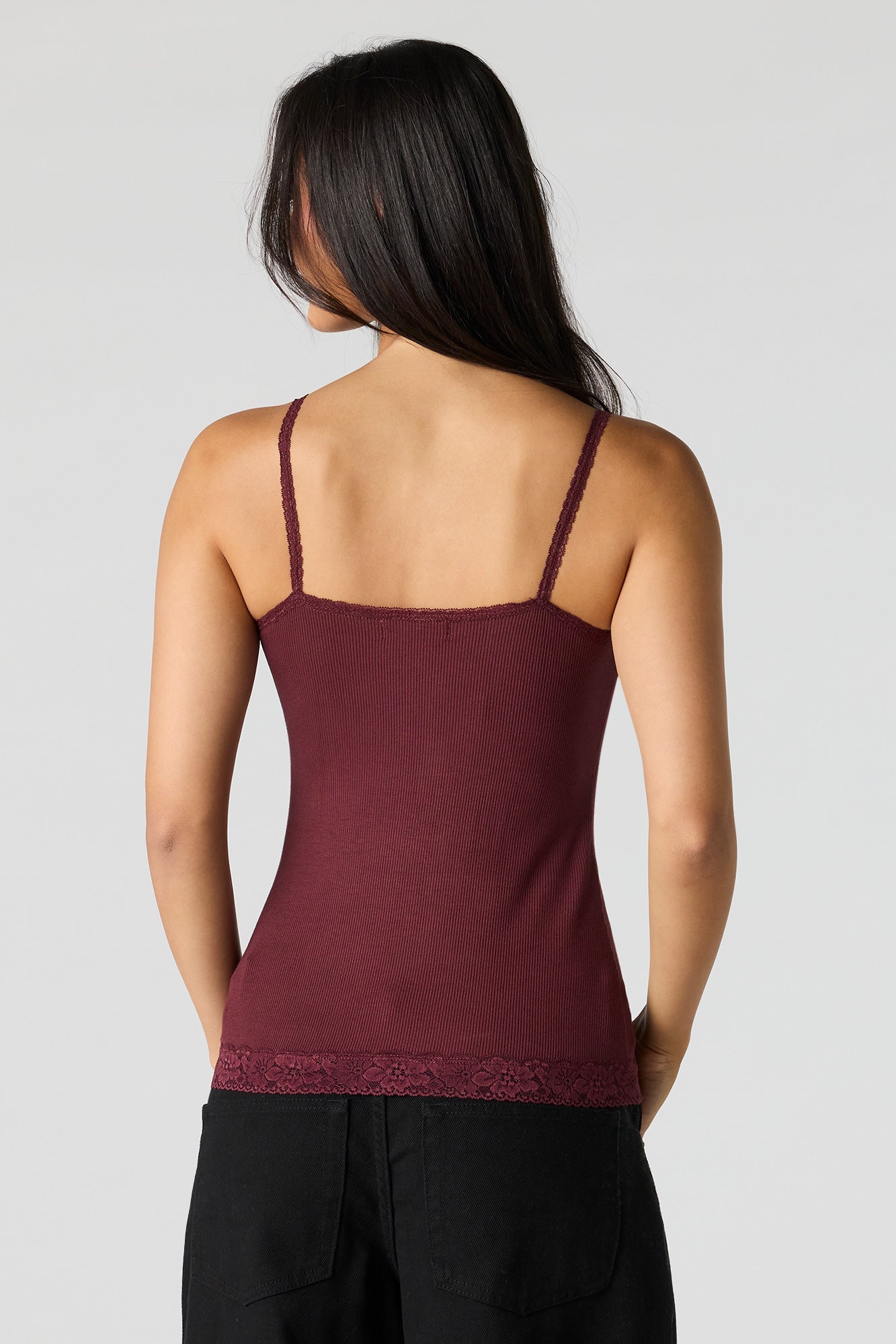 Ribbed Lace Trim V-Neck Cami