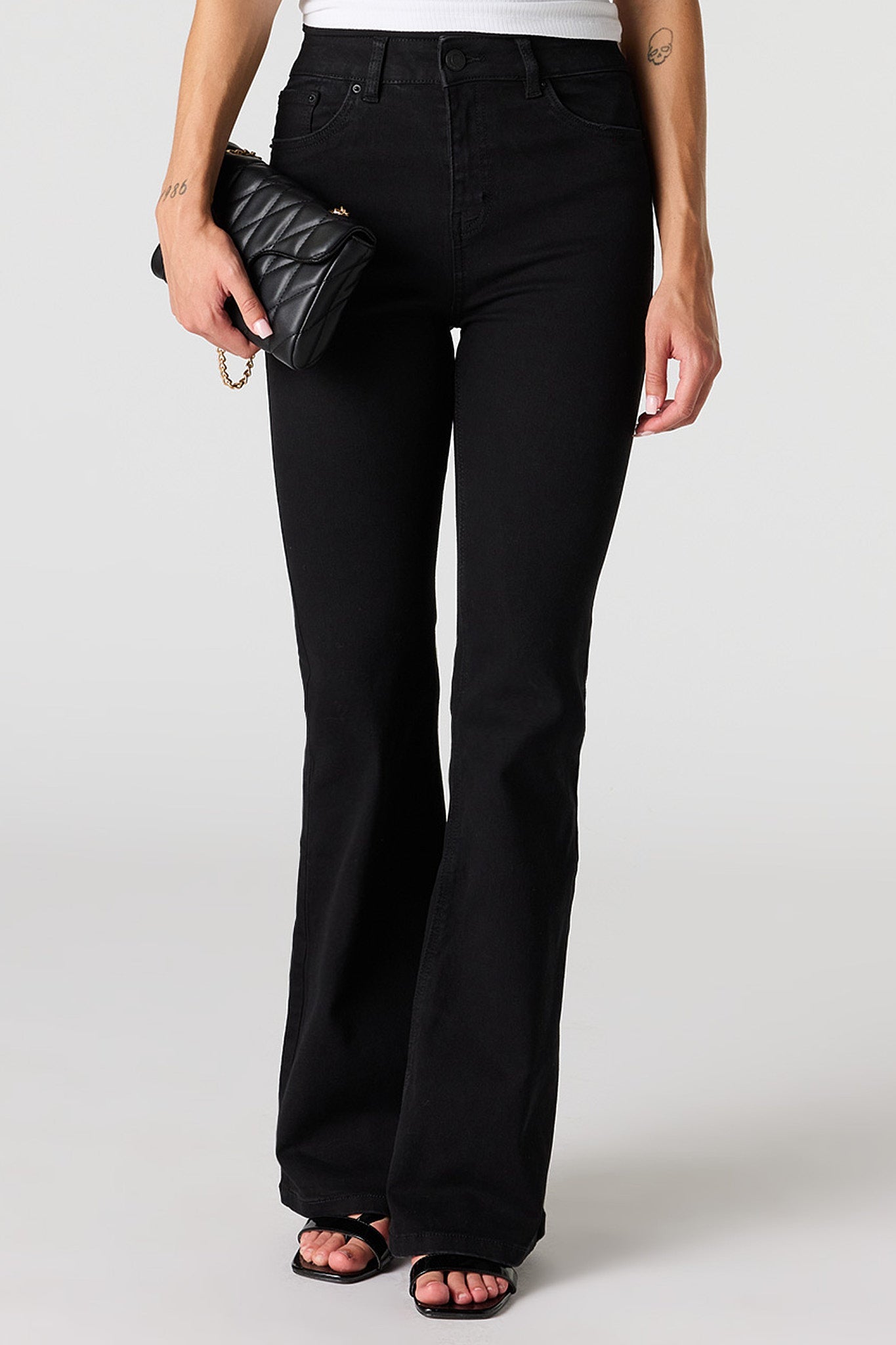 Stretch High Rise Flare Black Jean