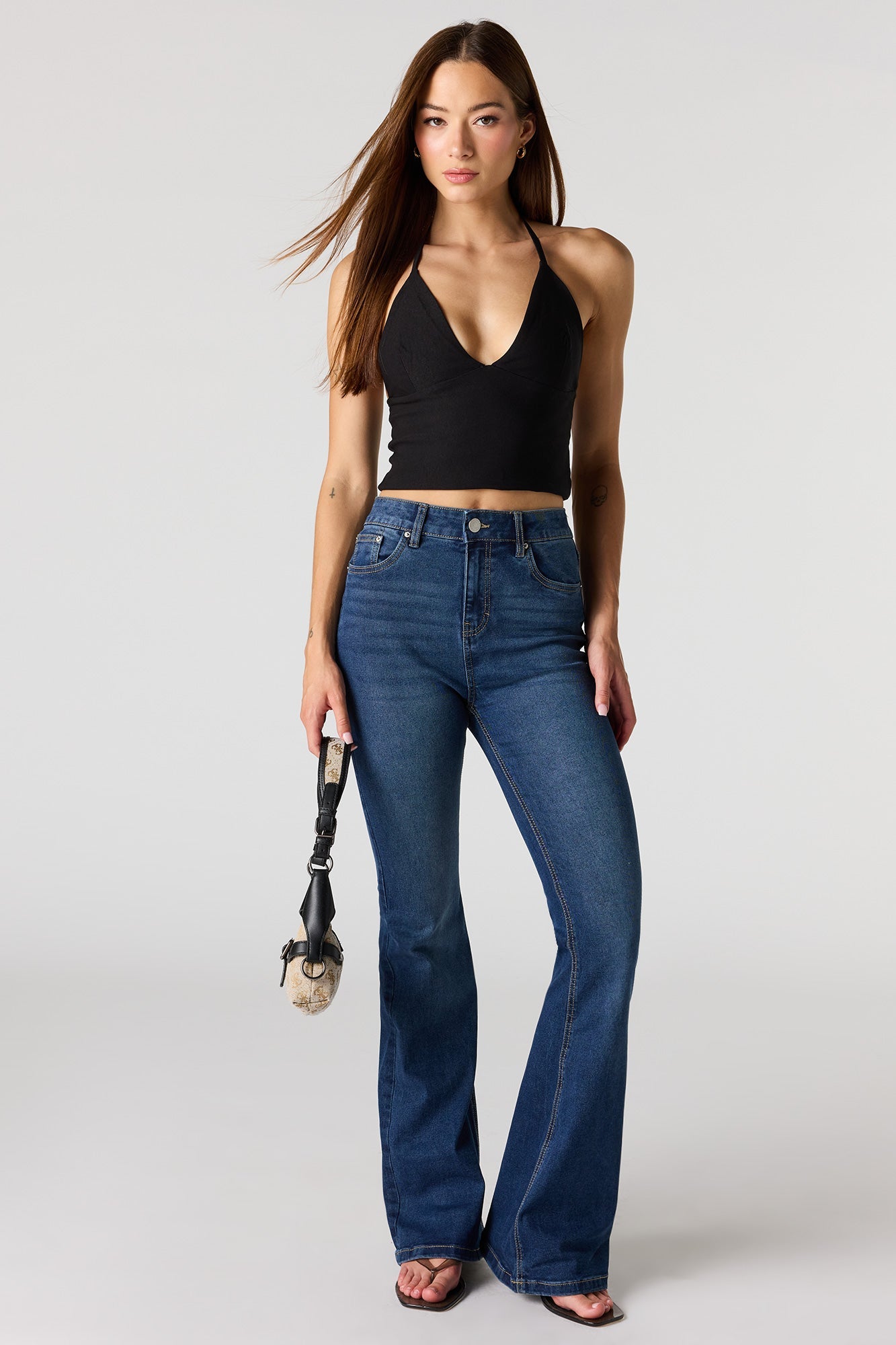 Stretch High Rise Flare Dark Jean