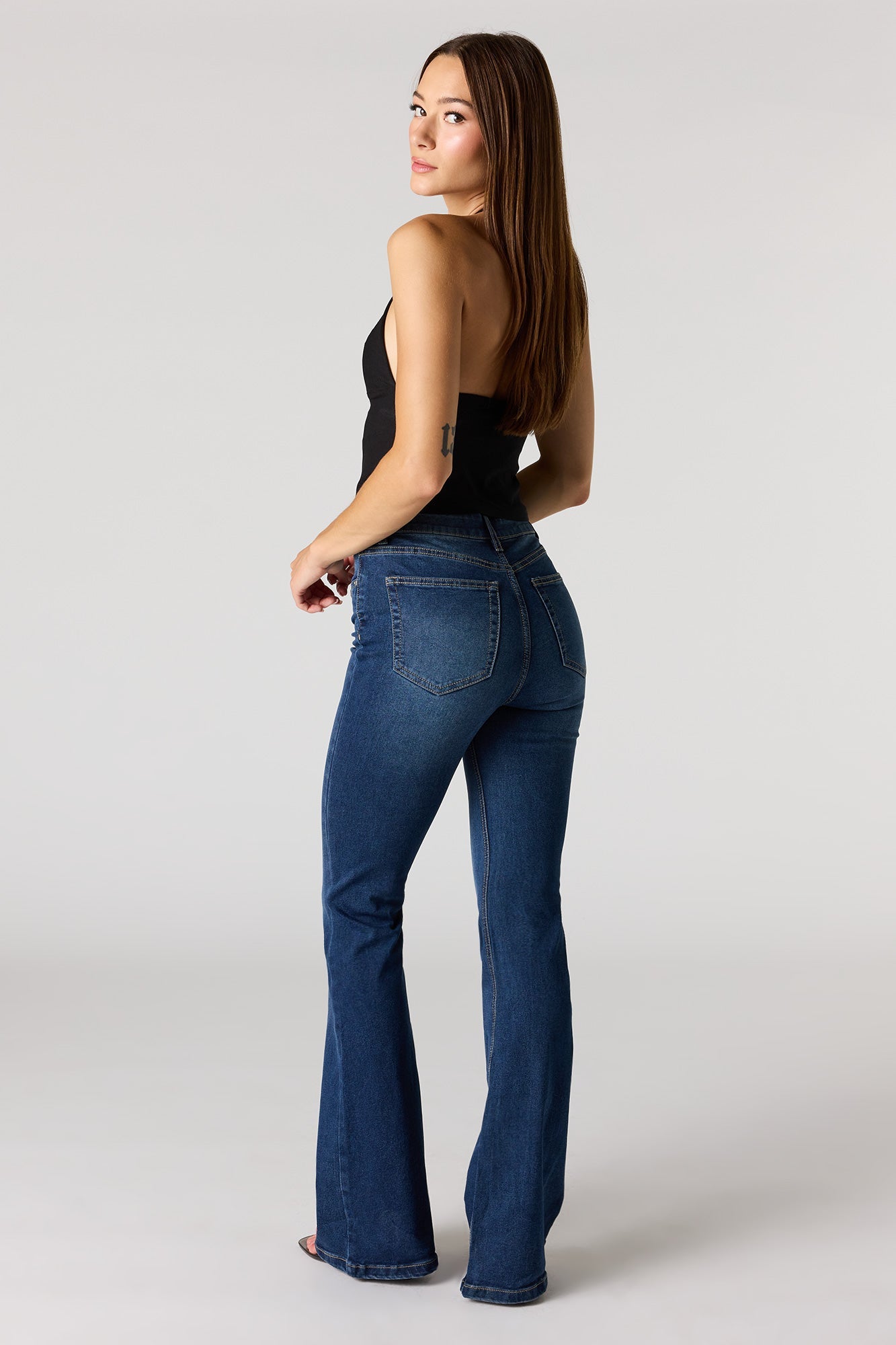 Stretch High Rise Flare Dark Jean