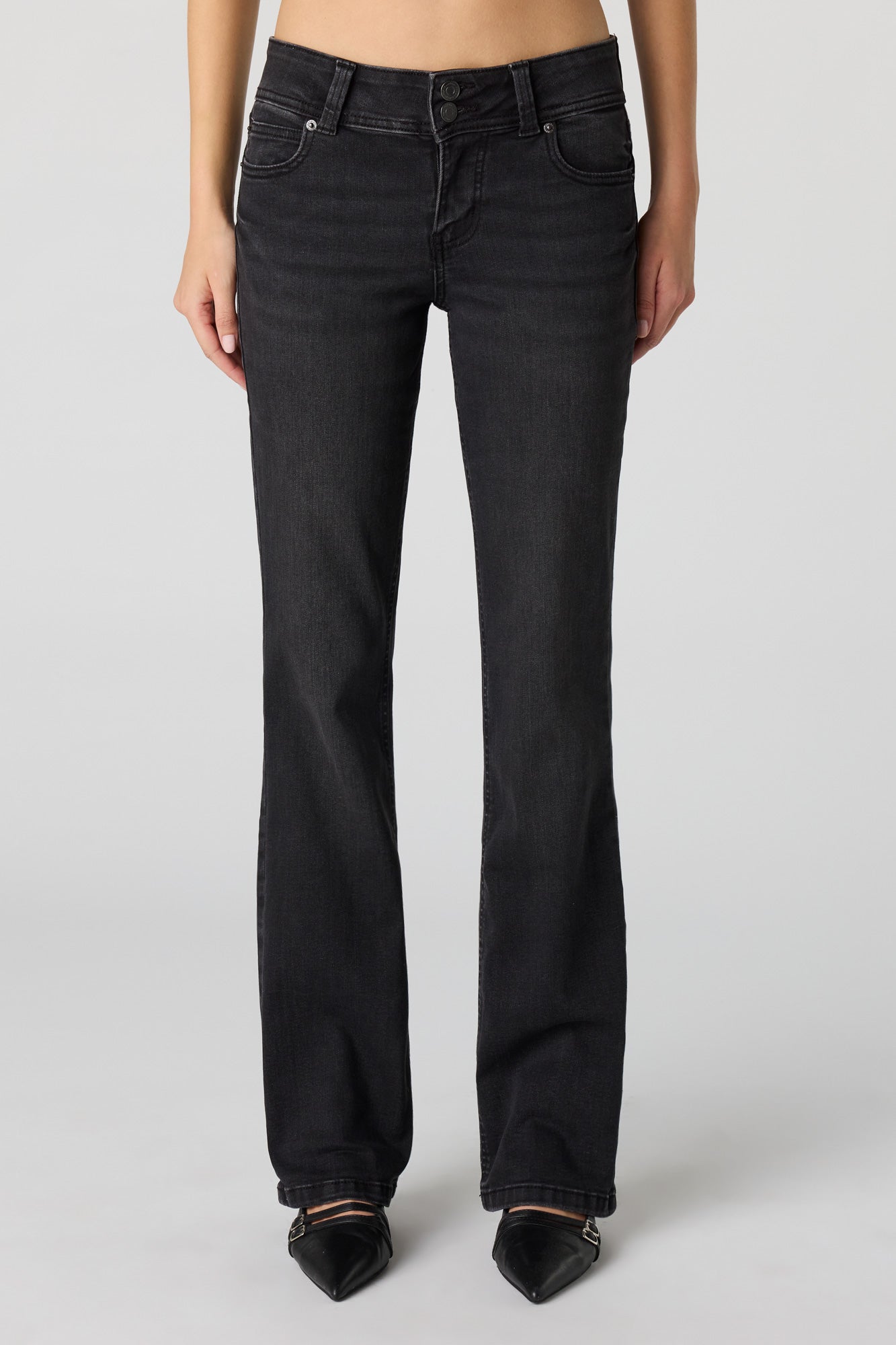 Stretch Low Rise Bootcut Washed Black Jean