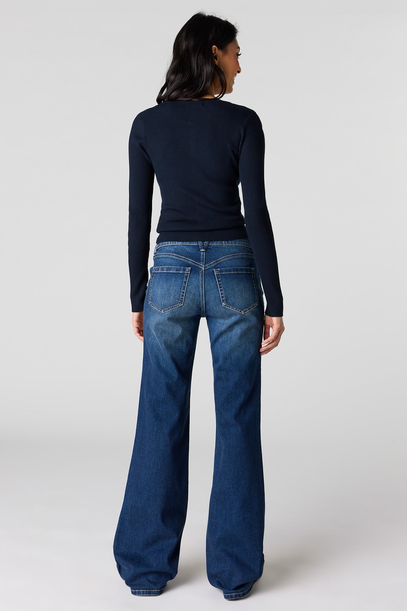 Stretch Low Rise Relaxed Flare Dark Jean