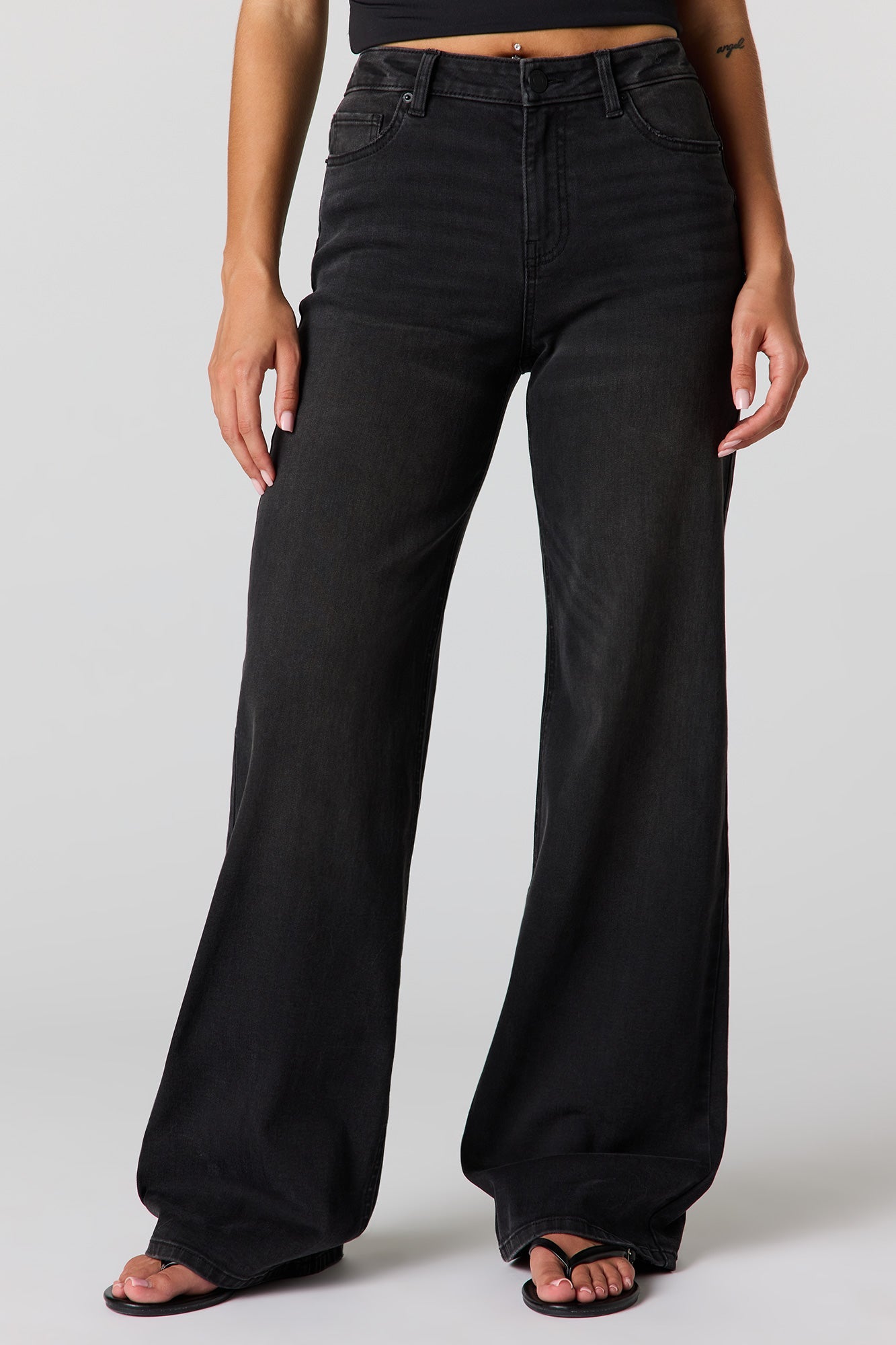 Paris Stretch High Rise Wide Leg Black Jean