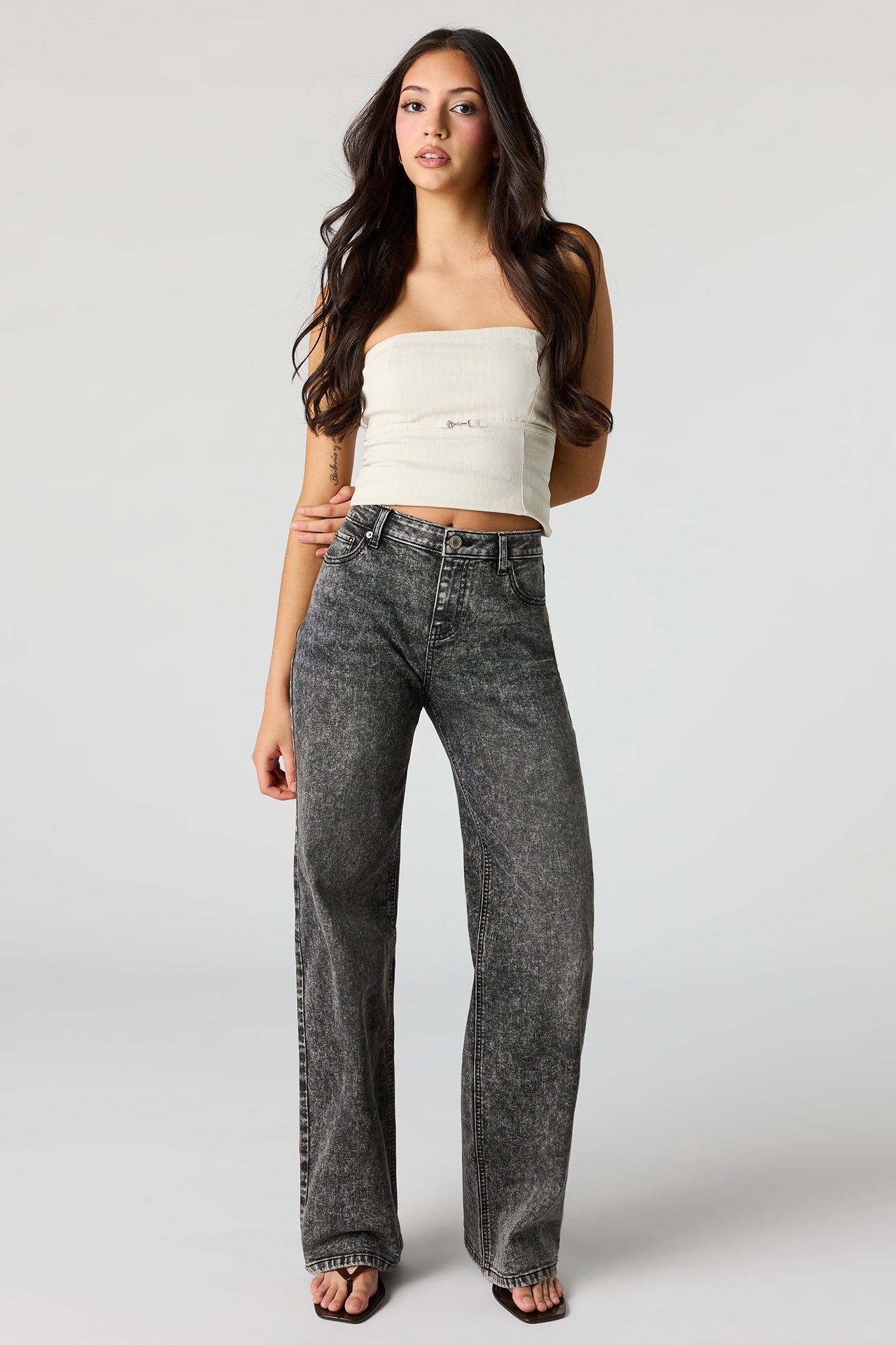 Paris Stretch High Rise Wide Leg Acid Wash Jean