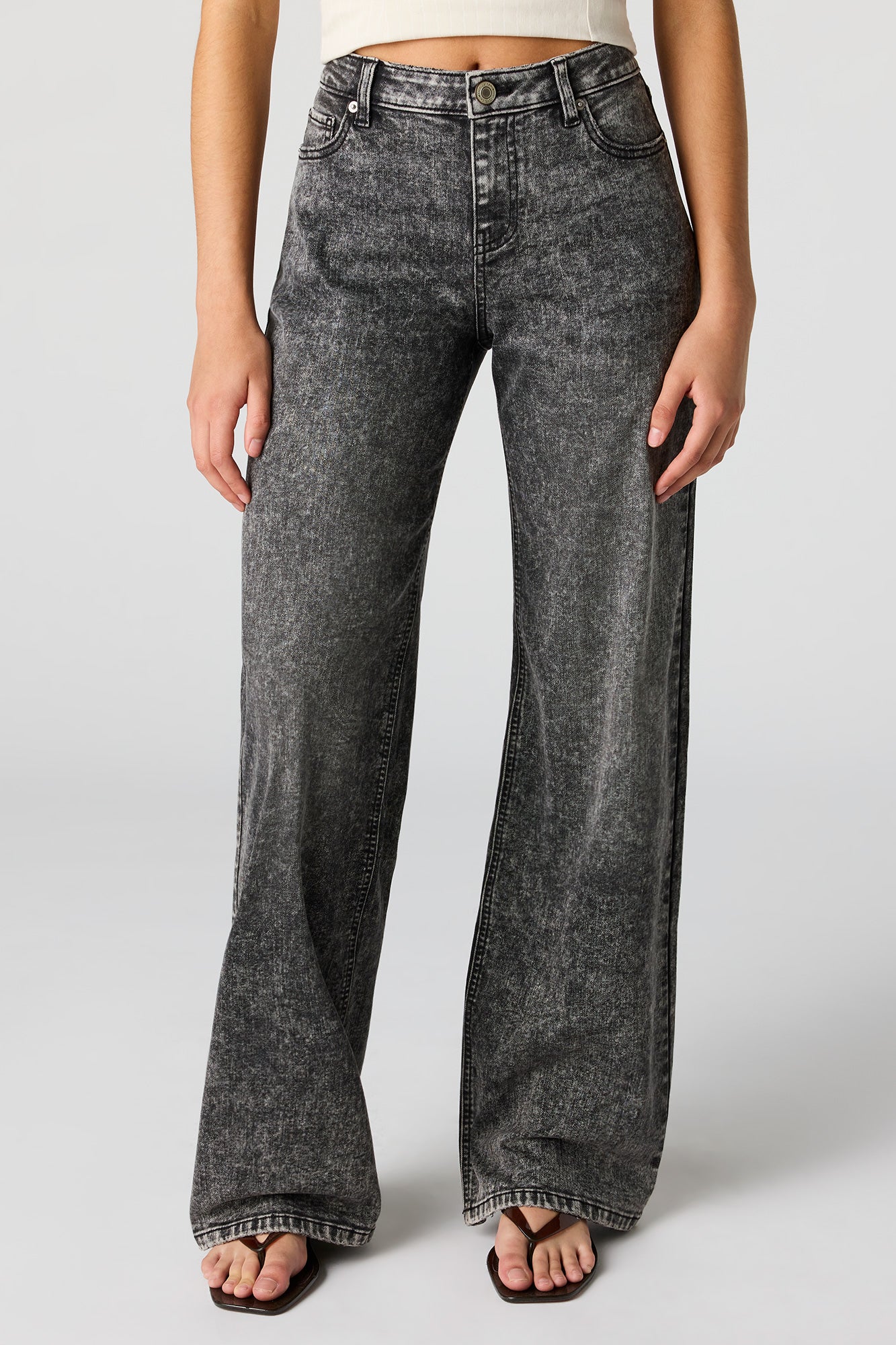 Paris Stretch High Rise Wide Leg Acid Wash Jean