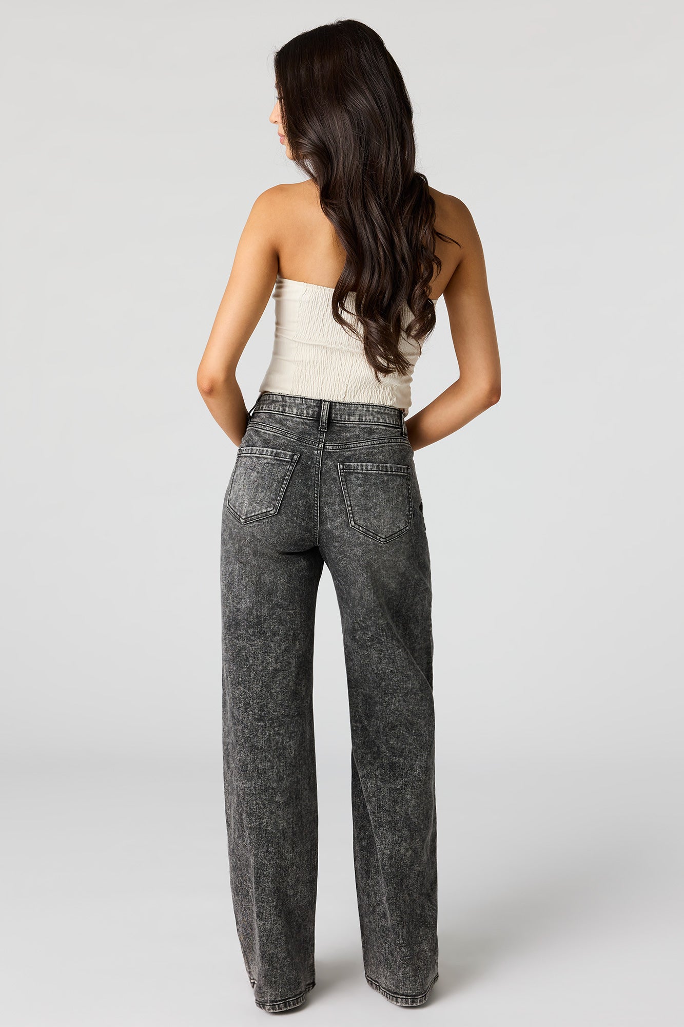 Paris Stretch High Rise Wide Leg Acid Wash Jean