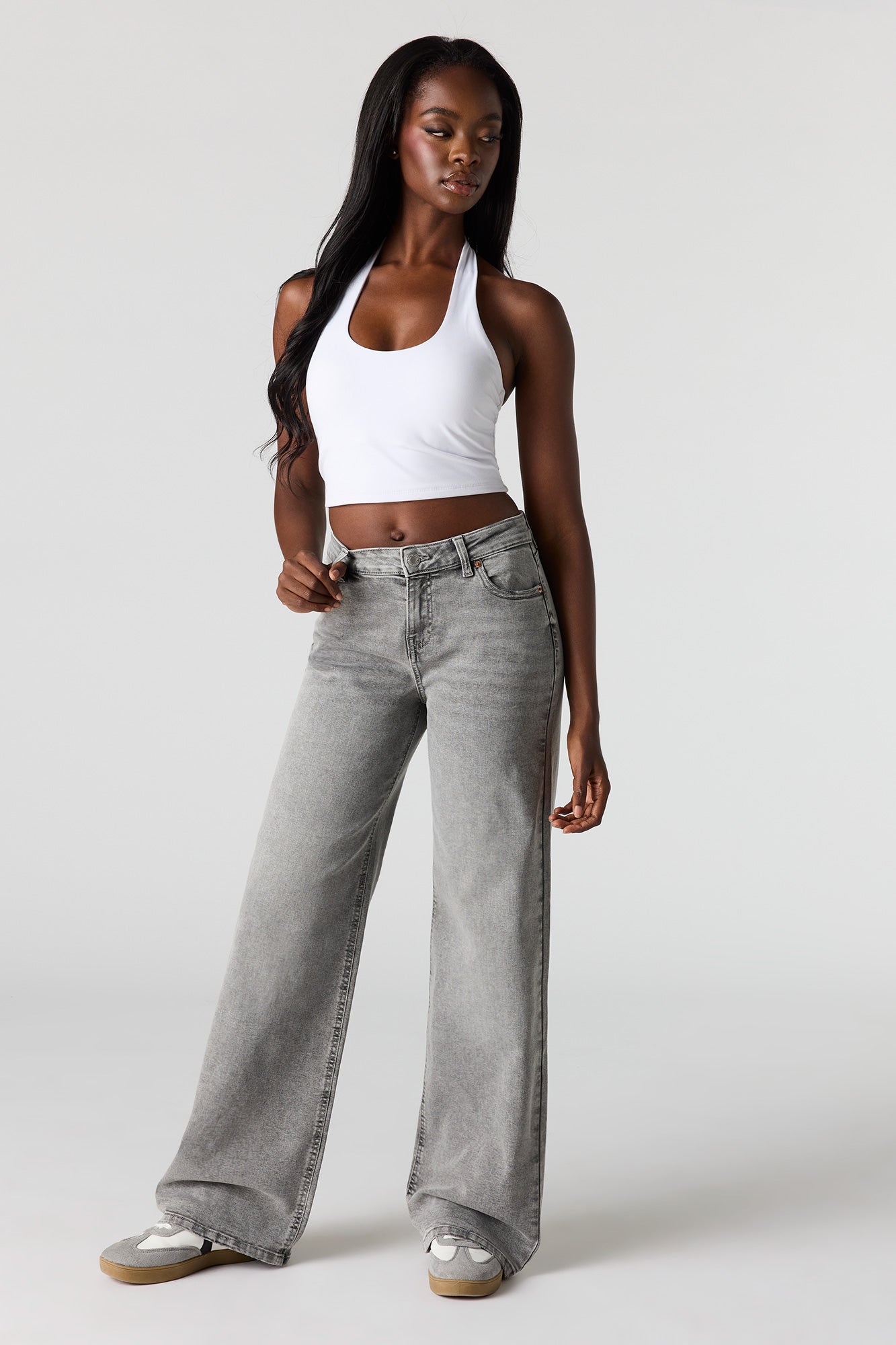 Paris Stretch High Rise Wide Leg Grey Jean