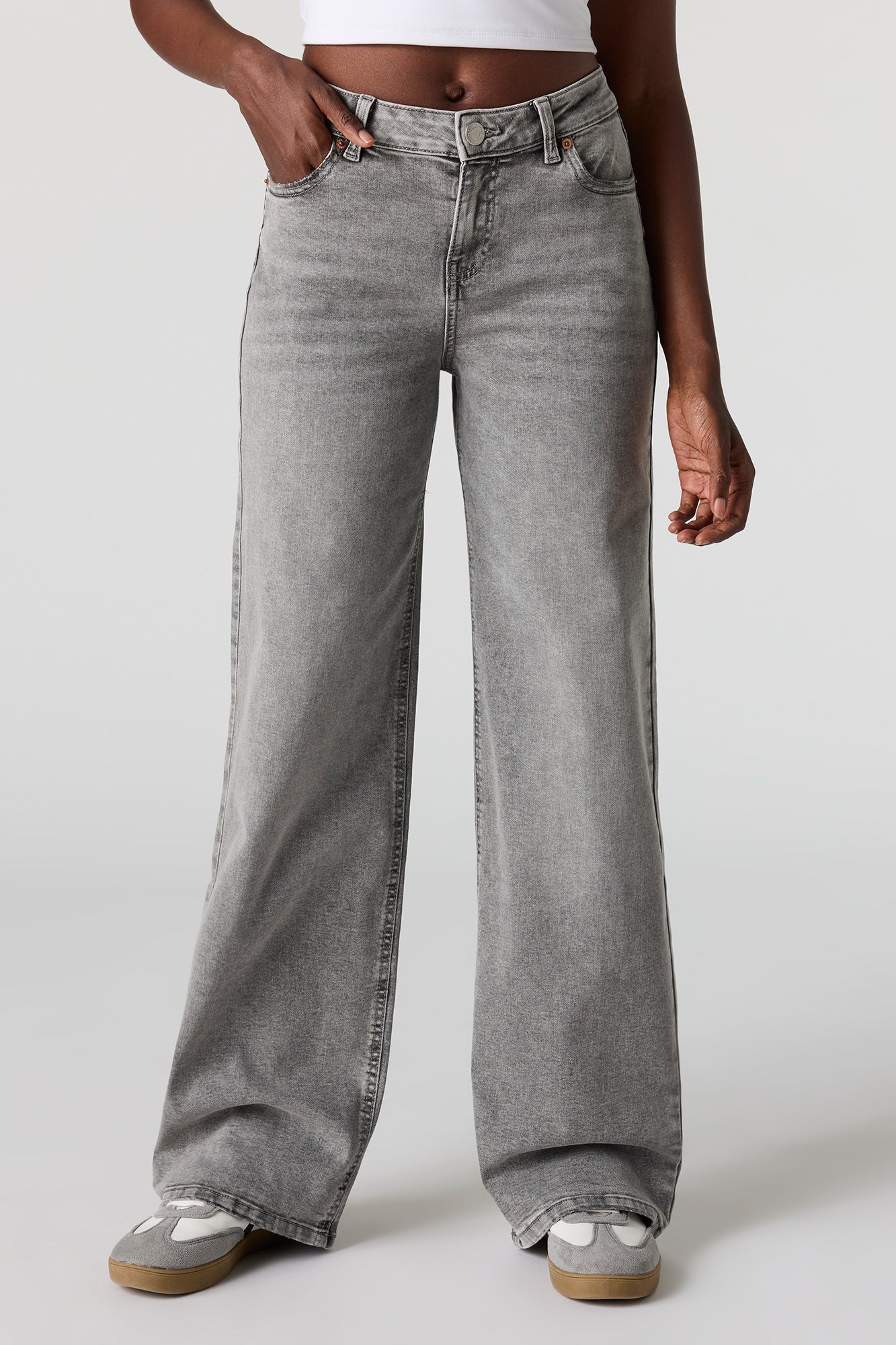 Paris Stretch High Rise Wide Leg Grey Jean