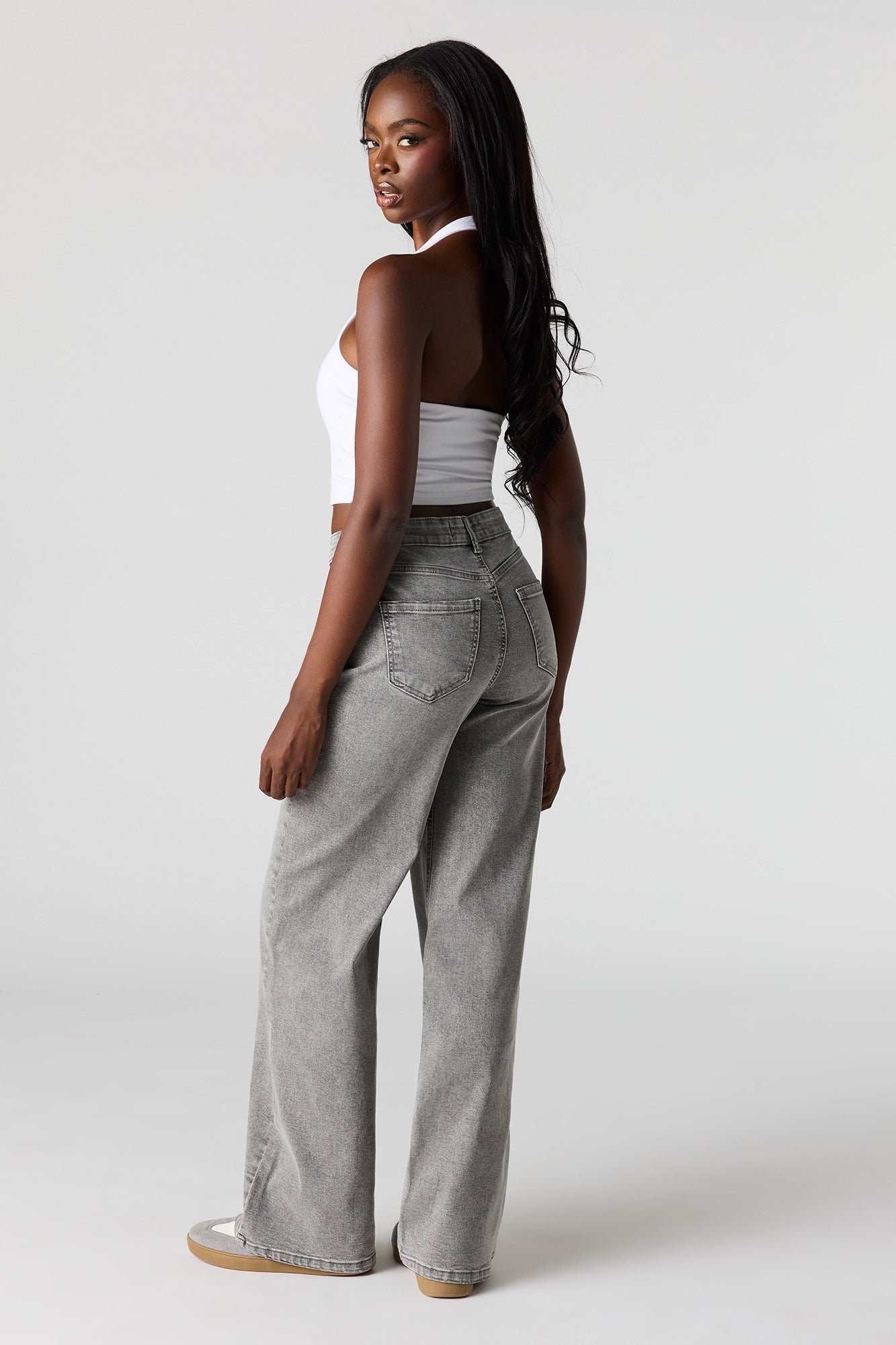 Paris Stretch High Rise Wide Leg Grey Jean